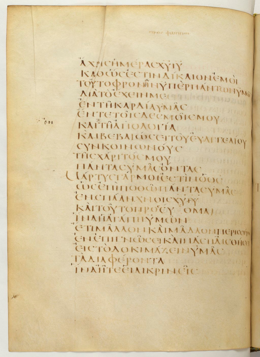 Codex Claromontanus (Scan 1) showing Philippians 1:8 from 5th / 6th Century found in Clermont-Ferrand, France, currently housed at Bibliothèque nationale de France, Paris