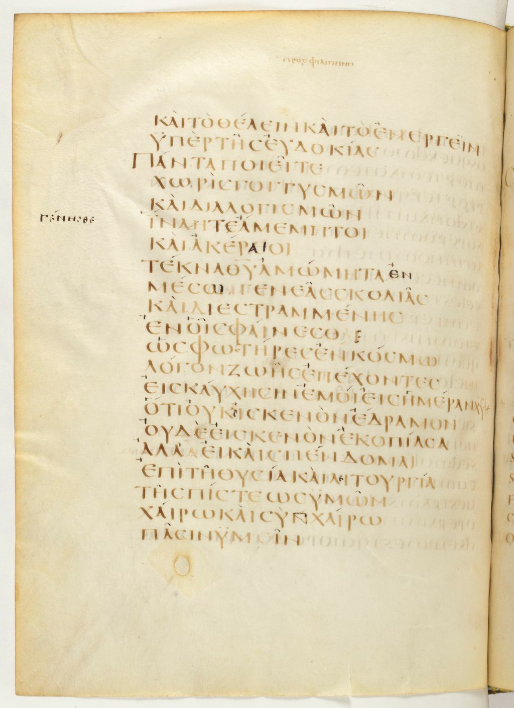 Codex Claromontanus (Scan 1) showing Philippians 2:16 from 5th / 6th Century found in Clermont-Ferrand, France, currently housed at Bibliothèque nationale de France, Paris