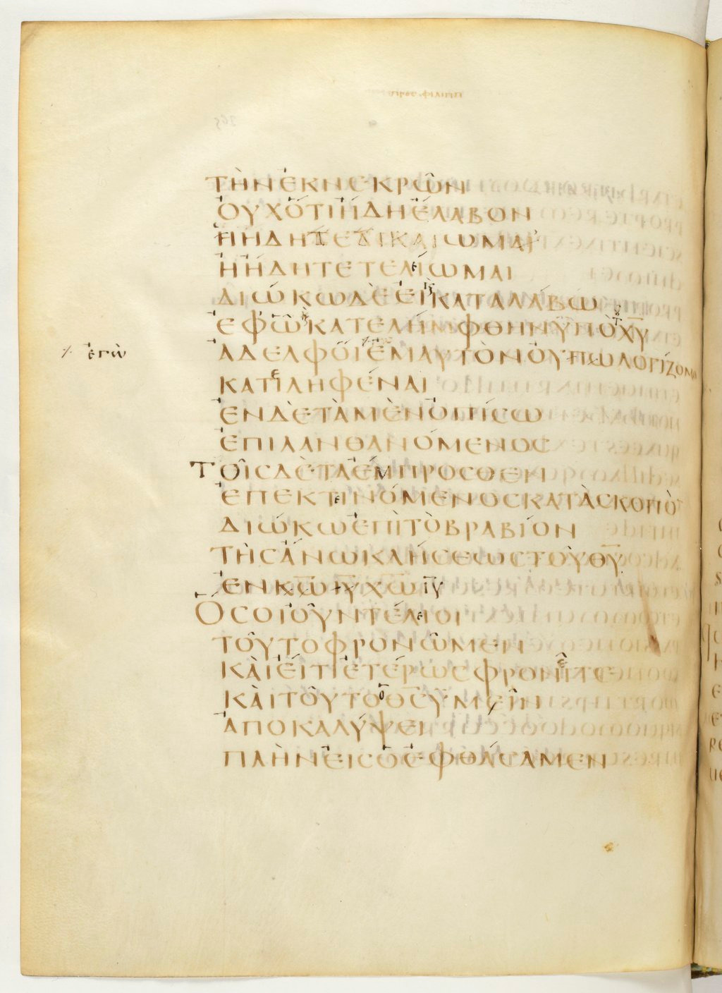 Codex Claromontanus (Scan 1) showing Philippians 3:13 from 5th / 6th Century found in Clermont-Ferrand, France, currently housed at Bibliothèque nationale de France, Paris