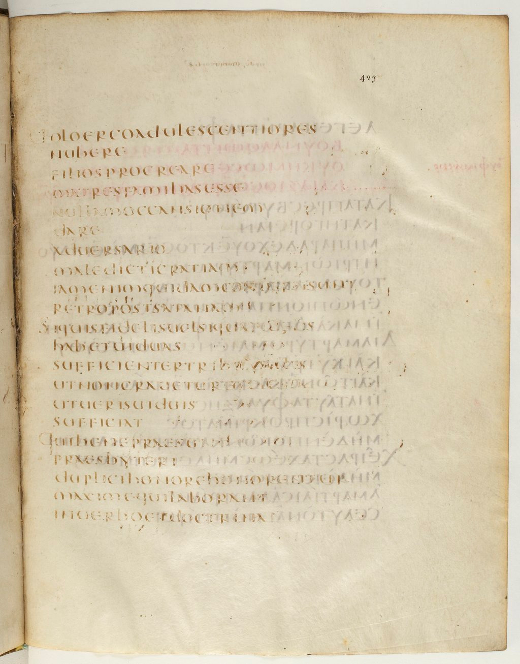 Codex Claromontanus (Scan 2) showing 1 Timothy 5:16 from 5th / 6th Century found in Clermont-Ferrand, France, currently housed at Bibliothèque nationale de France, Paris