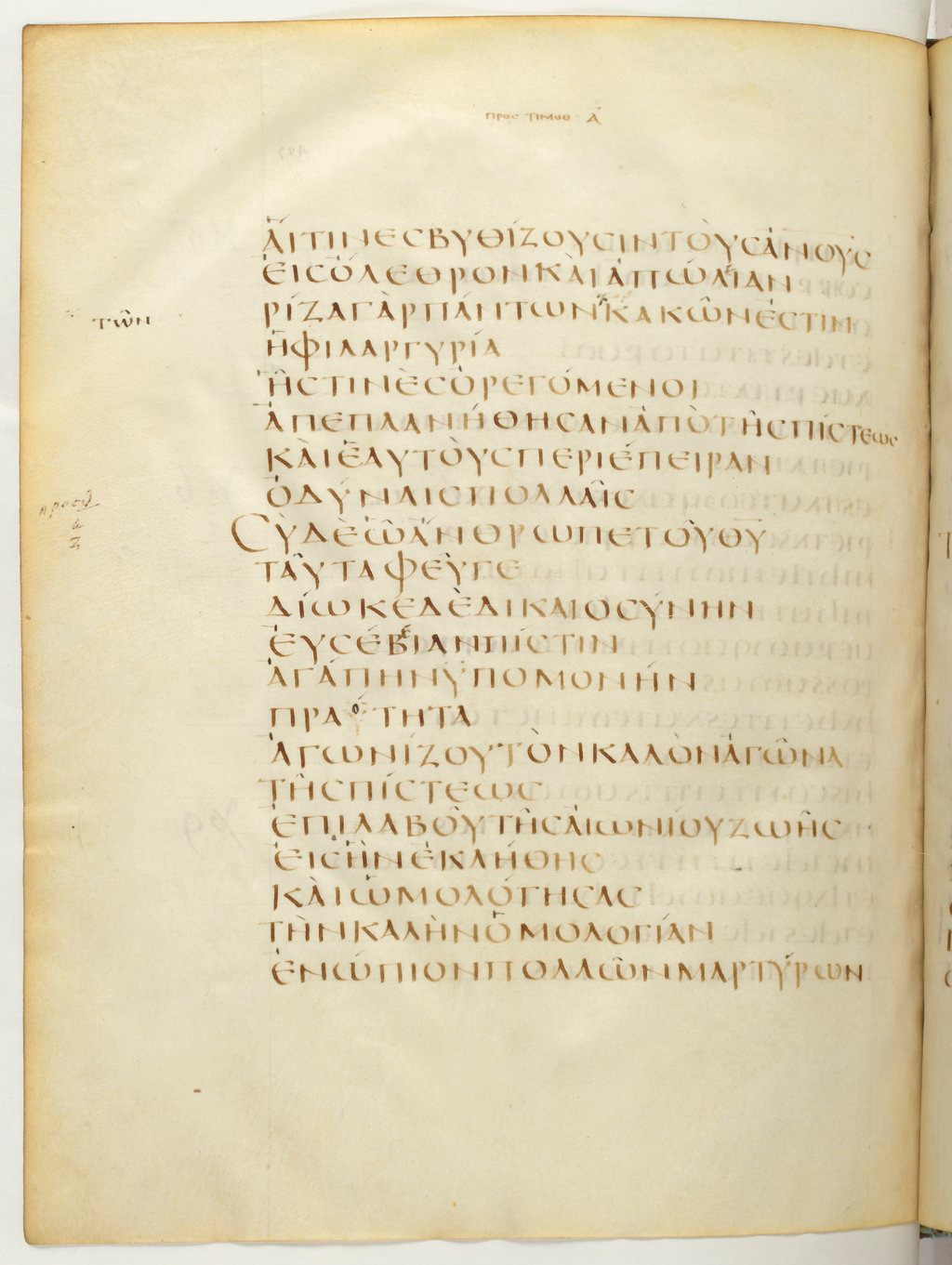 Codex Claromontanus (Scan 3) showing 1 Timothy 6:9 from 5th / 6th Century found in Clermont-Ferrand, France, currently housed at Bibliothèque nationale de France, Paris