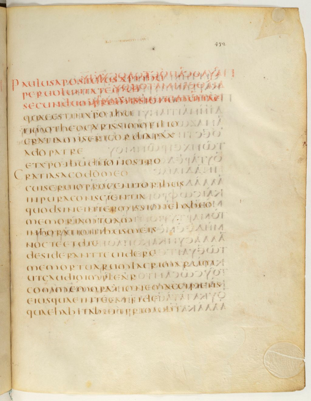 Codex Claromontanus (Scan 2) showing 2 Timothy 1:2 from 5th / 6th Century found in Clermont-Ferrand, France, currently housed at Bibliothèque nationale de France, Paris
