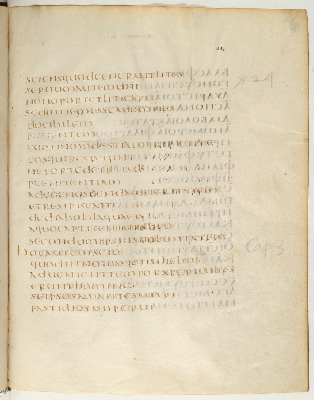 Codex Claromontanus (Scan 2) showing 2 Timothy 3:2 from 5th / 6th Century found in Clermont-Ferrand, France, currently housed at Bibliothèque nationale de France, Paris
