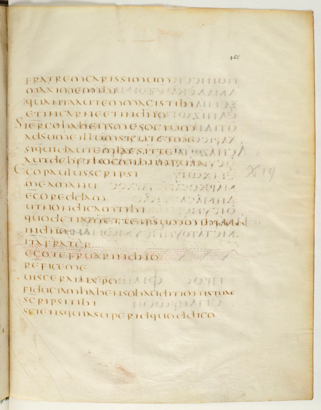 Codex Claromontanus (Scan 2) showing Philemon 1:21 from 5th / 6th Century found in Clermont-Ferrand, France, currently housed at Bibliothèque nationale de France, Paris