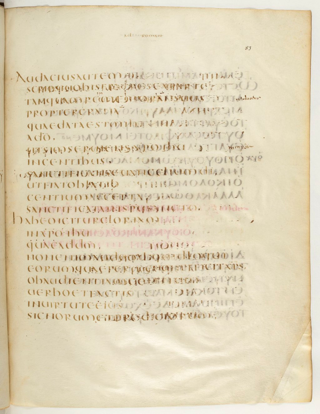 Codex Claromontanus (Scan 2) showing Romans 15:16 from 5th / 6th Century found in Clermont-Ferrand, France, currently housed at Bibliothèque nationale de France, Paris