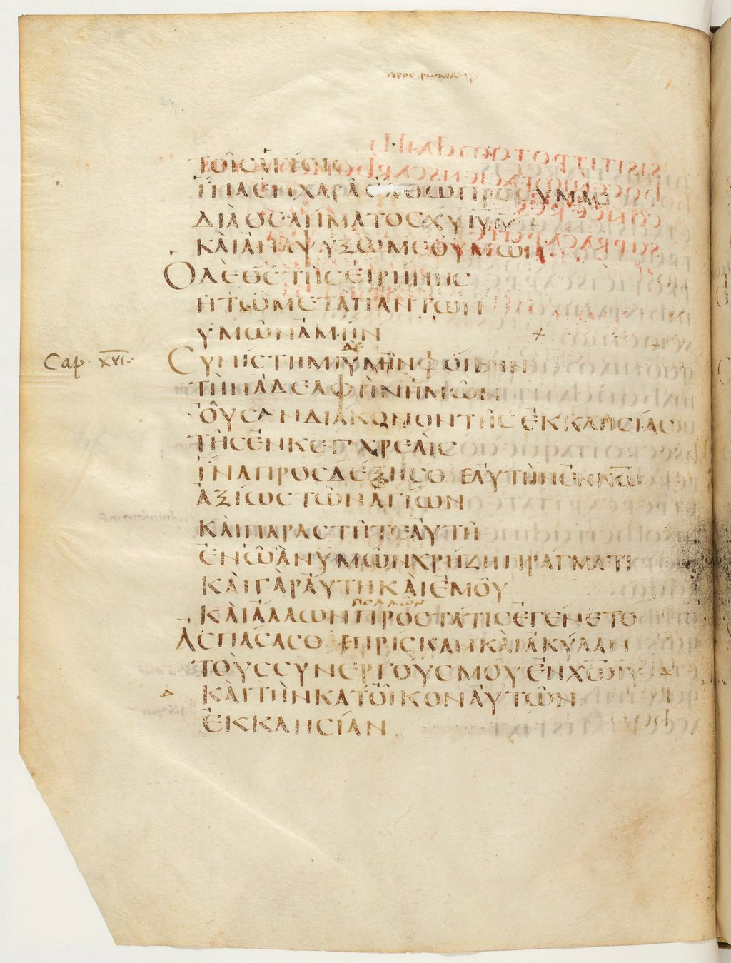 Codex Claromontanus (Scan 1) showing Romans 16:2 from 5th / 6th Century found in Clermont-Ferrand, France, currently housed at Bibliothèque nationale de France, Paris