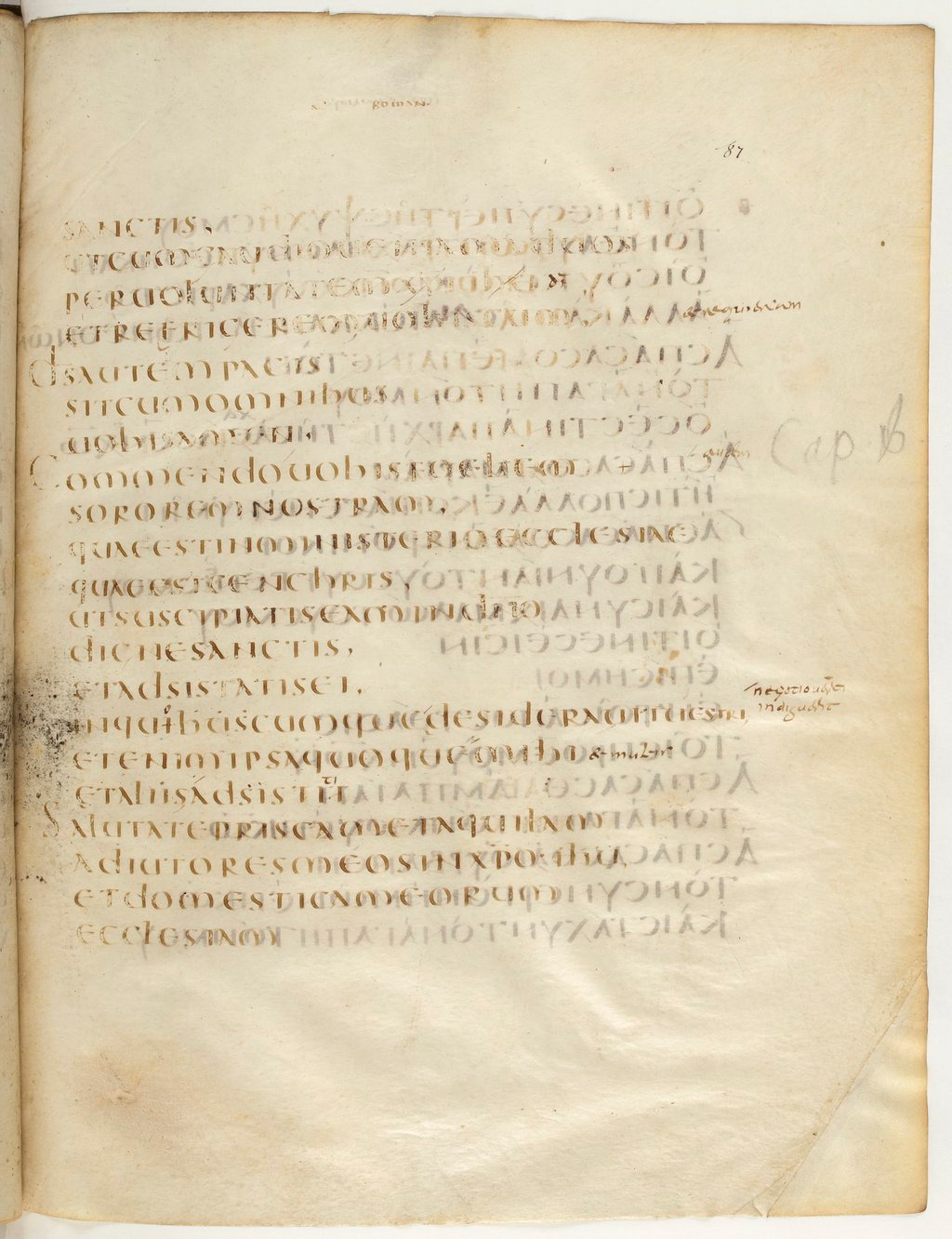 Codex Claromontanus (Scan 2) showing Romans 16:2 from 5th / 6th Century found in Clermont-Ferrand, France, currently housed at Bibliothèque nationale de France, Paris