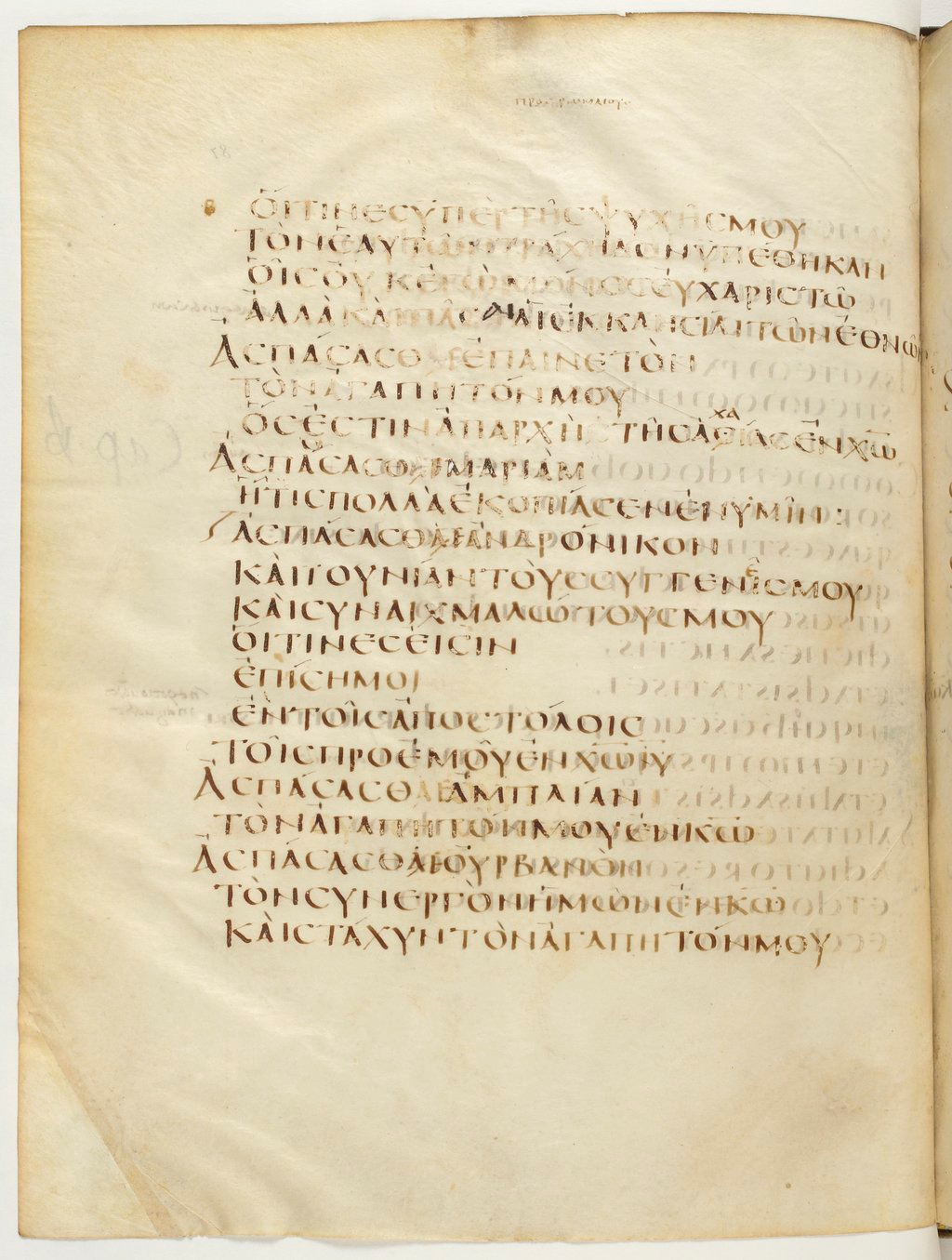 Codex Claromontanus (Scan 3) showing Romans 16:4 from 5th / 6th Century found in Clermont-Ferrand, France, currently housed at Bibliothèque nationale de France, Paris