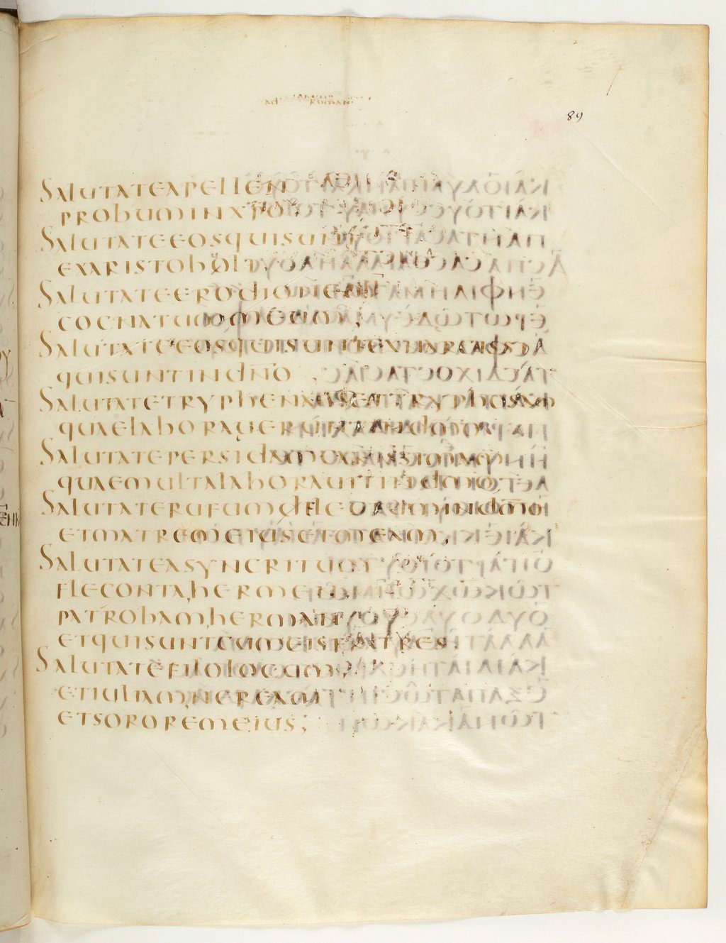 Codex Claromontanus (Scan 2) showing Romans 16:13 from 5th / 6th Century found in Clermont-Ferrand, France, currently housed at Bibliothèque nationale de France, Paris