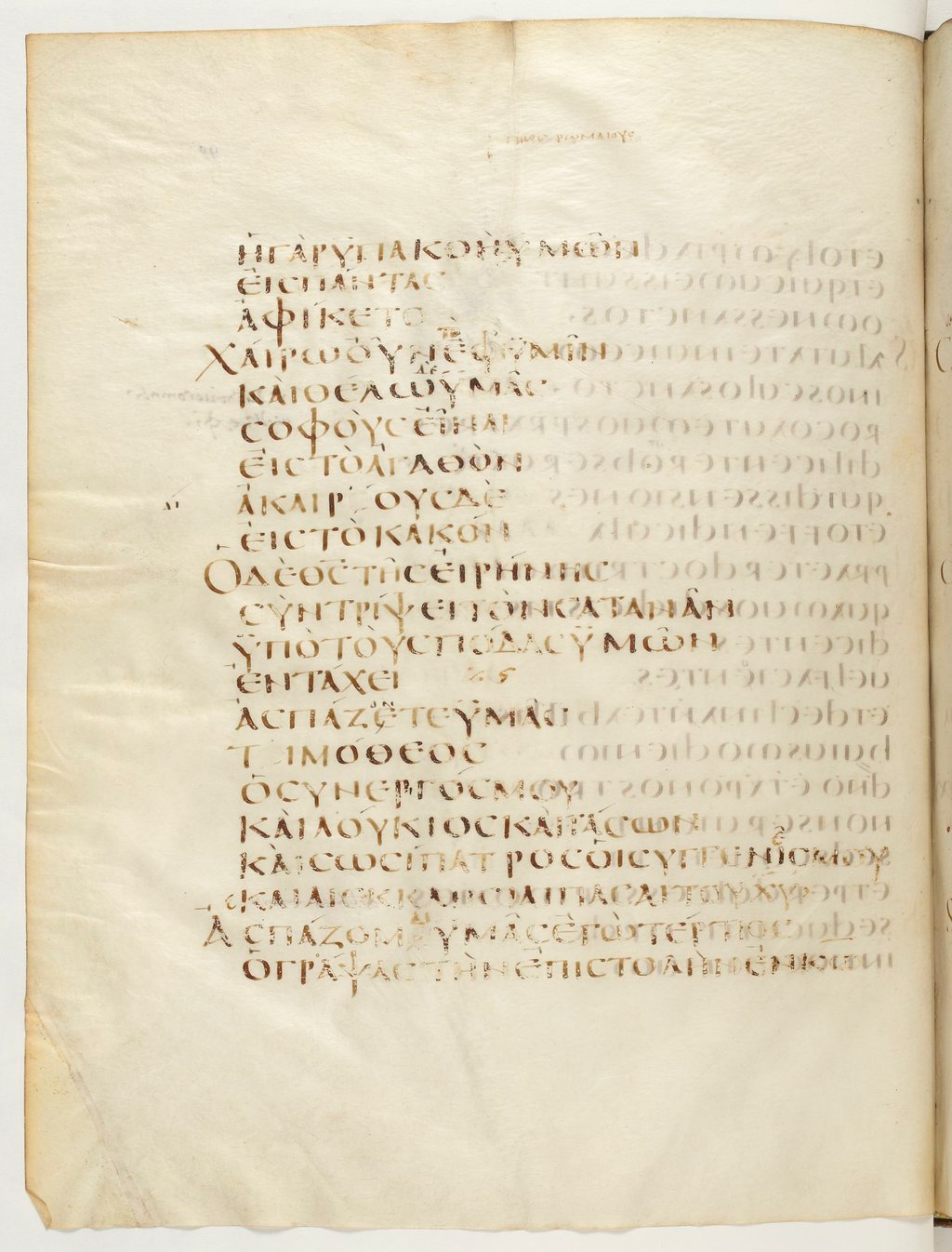 Codex Claromontanus (Scan 1) showing Romans 16:21 from 5th / 6th Century found in Clermont-Ferrand, France, currently housed at Bibliothèque nationale de France, Paris