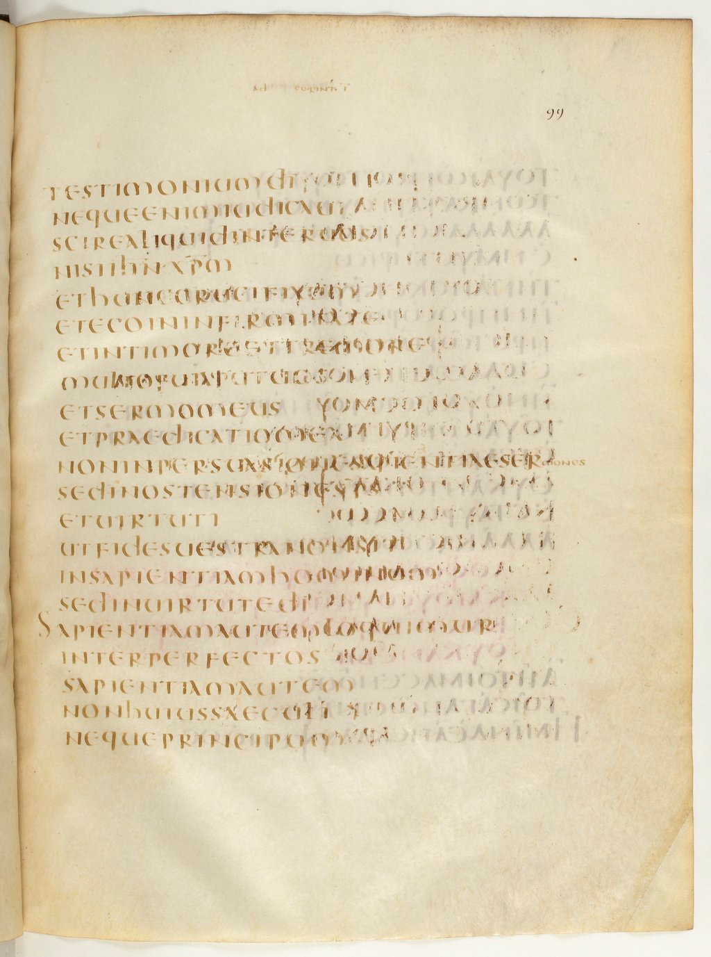 Codex Claromontanus (Scan 2) showing 1 Corinthians 2:3 from 5th / 6th Century found in Clermont-Ferrand, France, currently housed at Bibliothèque nationale de France, Paris