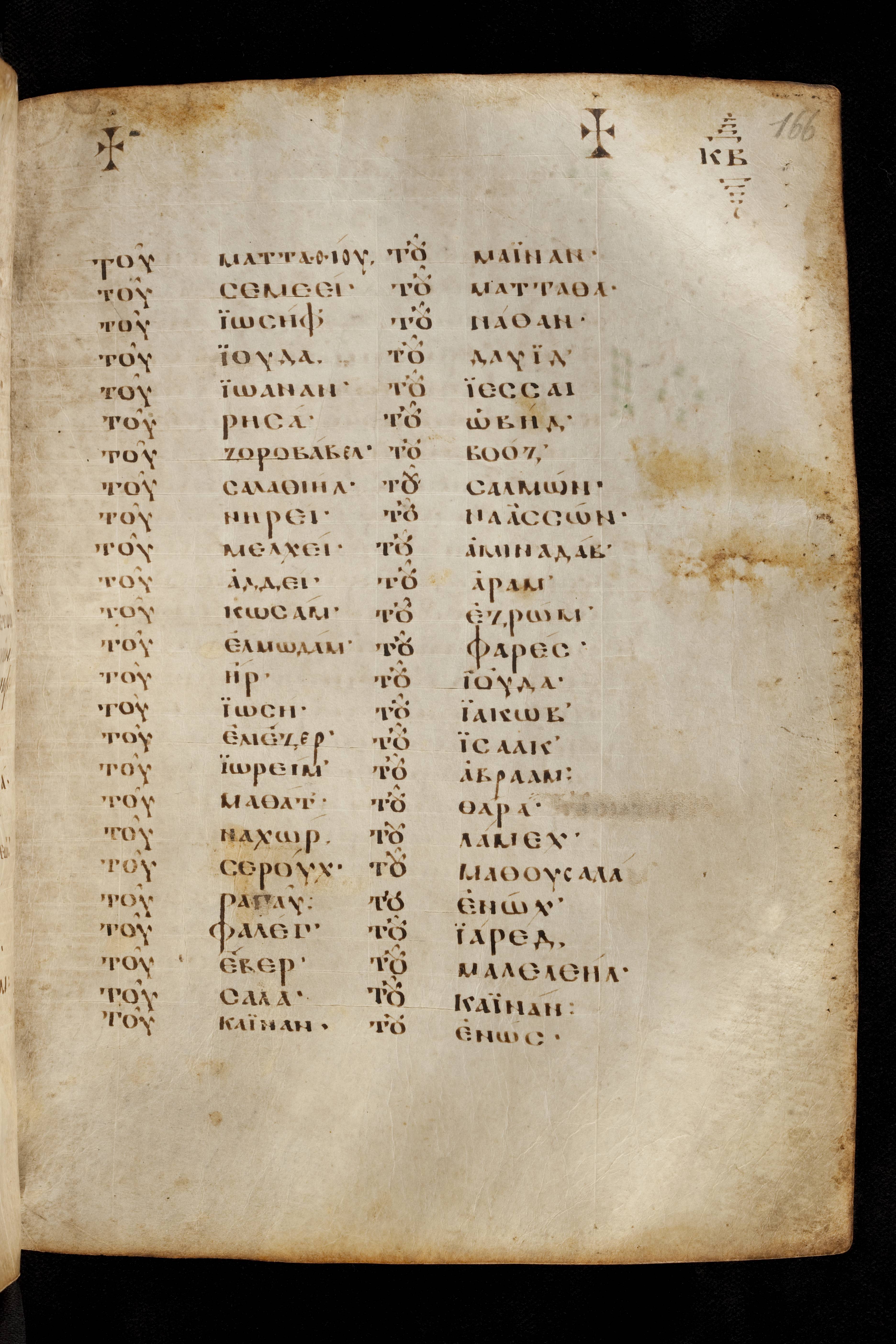 Codex Basilensis showing Luke 3:32 from 8th Century found in Constantinople (possibly), currently housed at Basel University Library, Basel, Switzerland