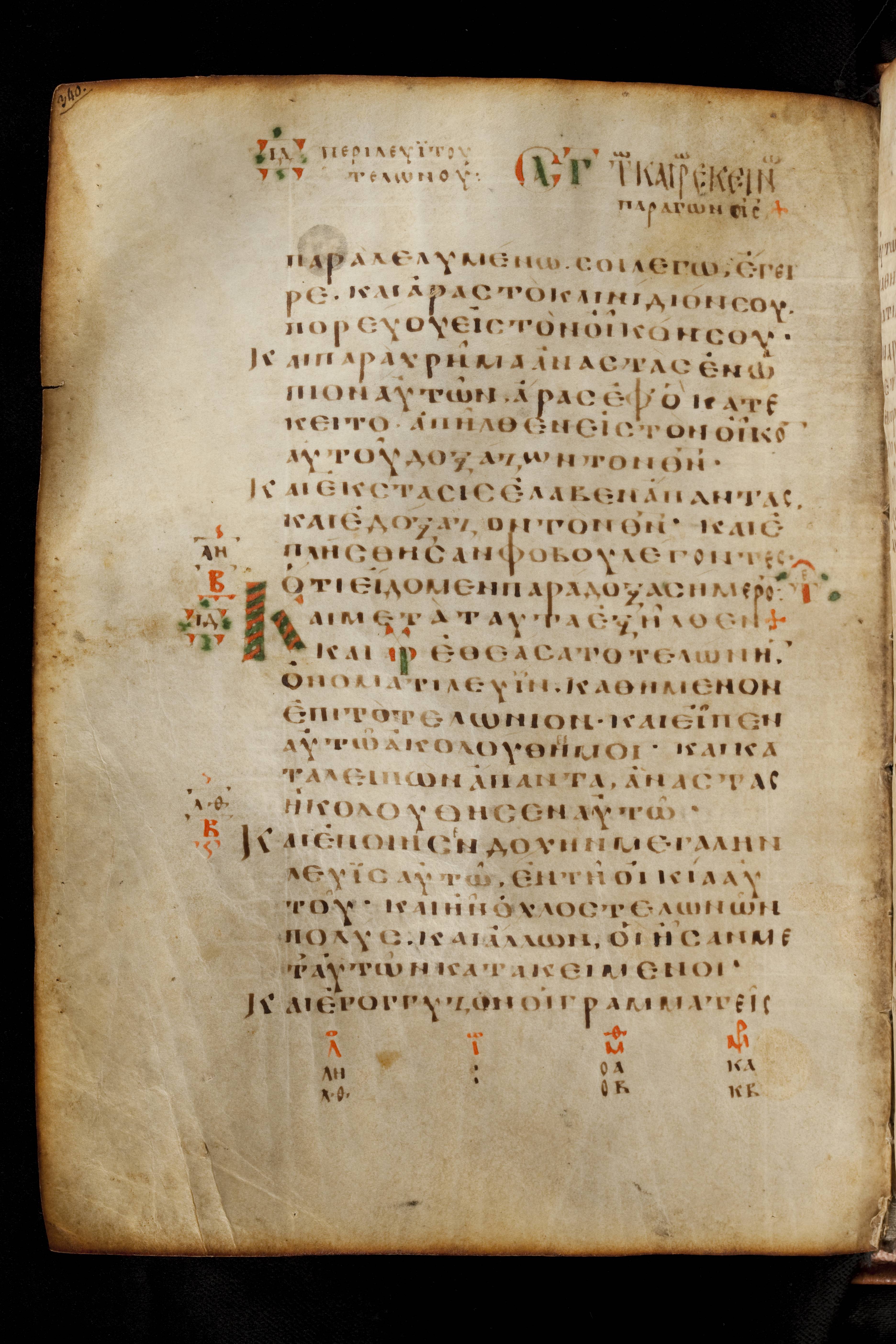 Codex Basilensis showing Luke 5:29 from 8th Century found in Constantinople (possibly), currently housed at Basel University Library, Basel, Switzerland
