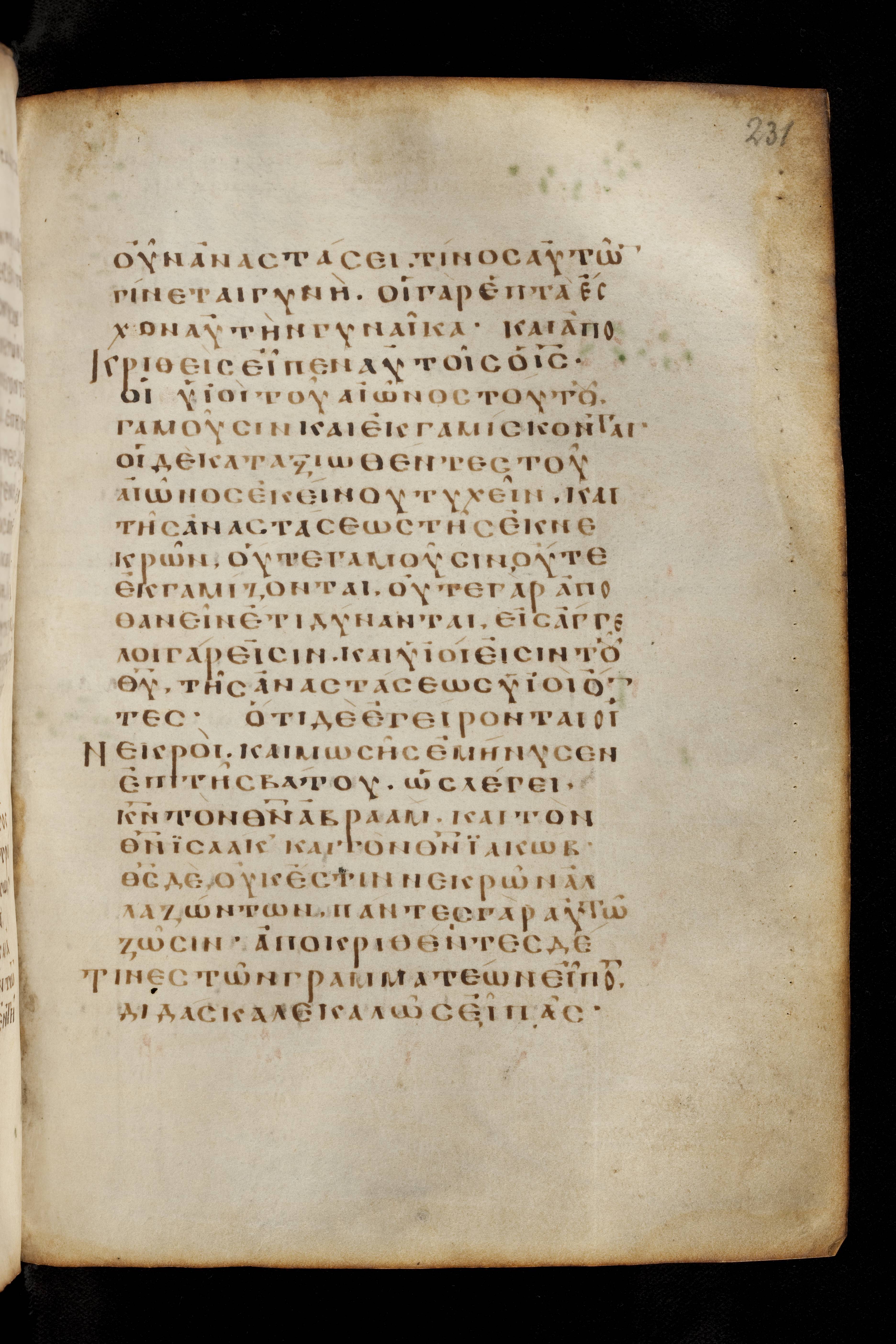Codex Basilensis showing Luke 20:39 from 8th Century found in Constantinople (possibly), currently housed at Basel University Library, Basel, Switzerland