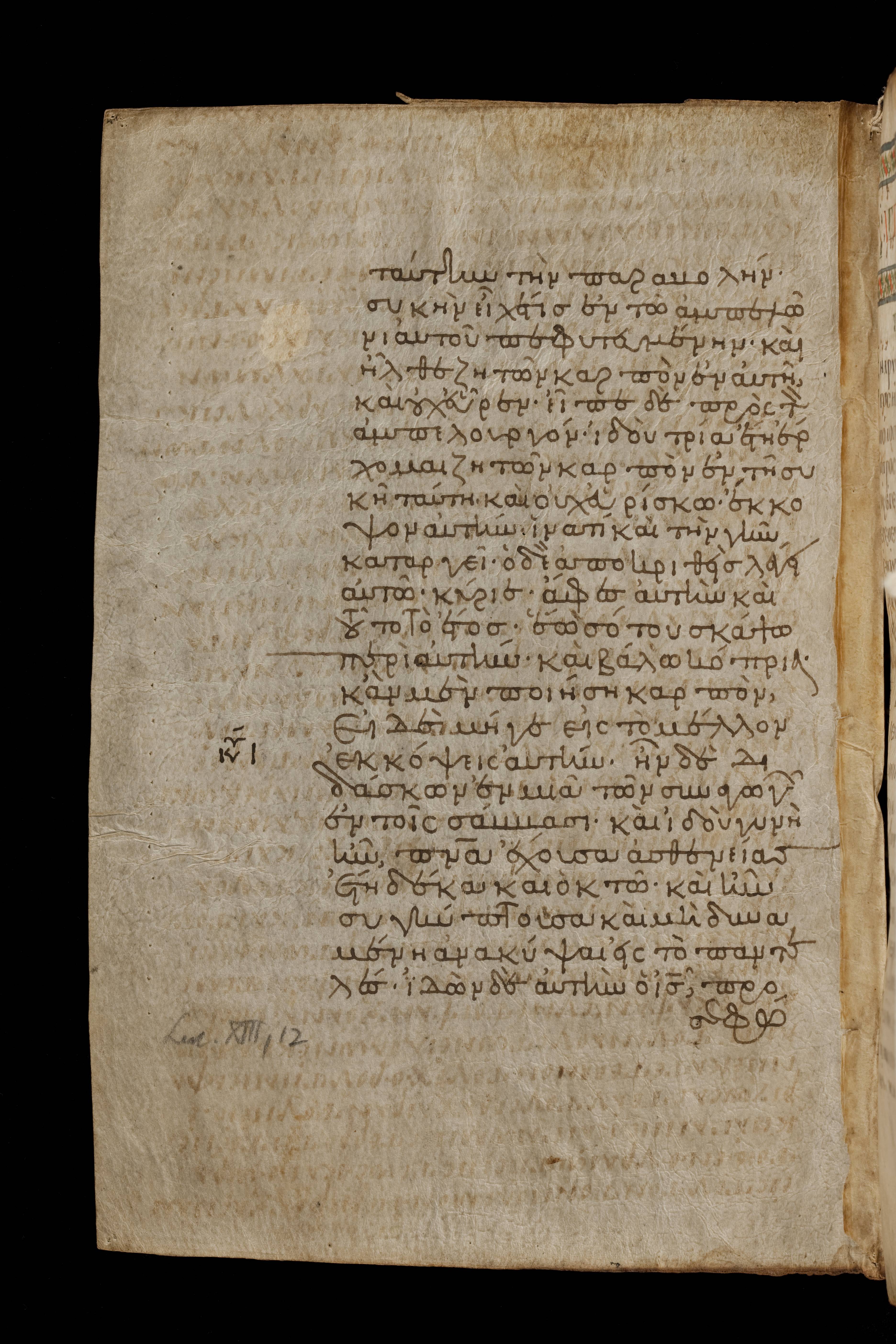 Codex Basilensis showing Luke 13:8 from 8th Century found in Constantinople (possibly), currently housed at Basel University Library, Basel, Switzerland