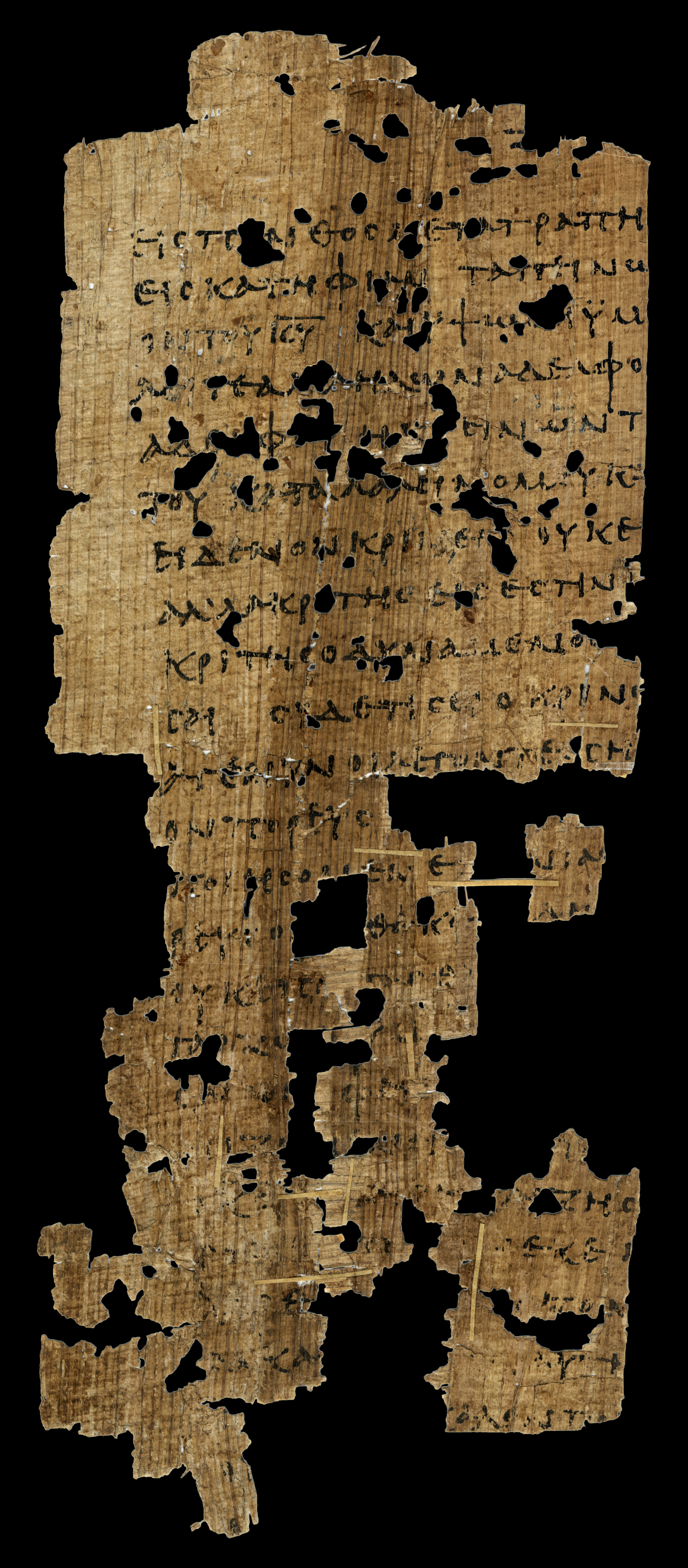 Papyrus 100 showing James 3:13 from Late 3rd / Early 4th Century found in Oxyrhynchus, Egypt, currently housed at Ashmolean Museum, Oxford
