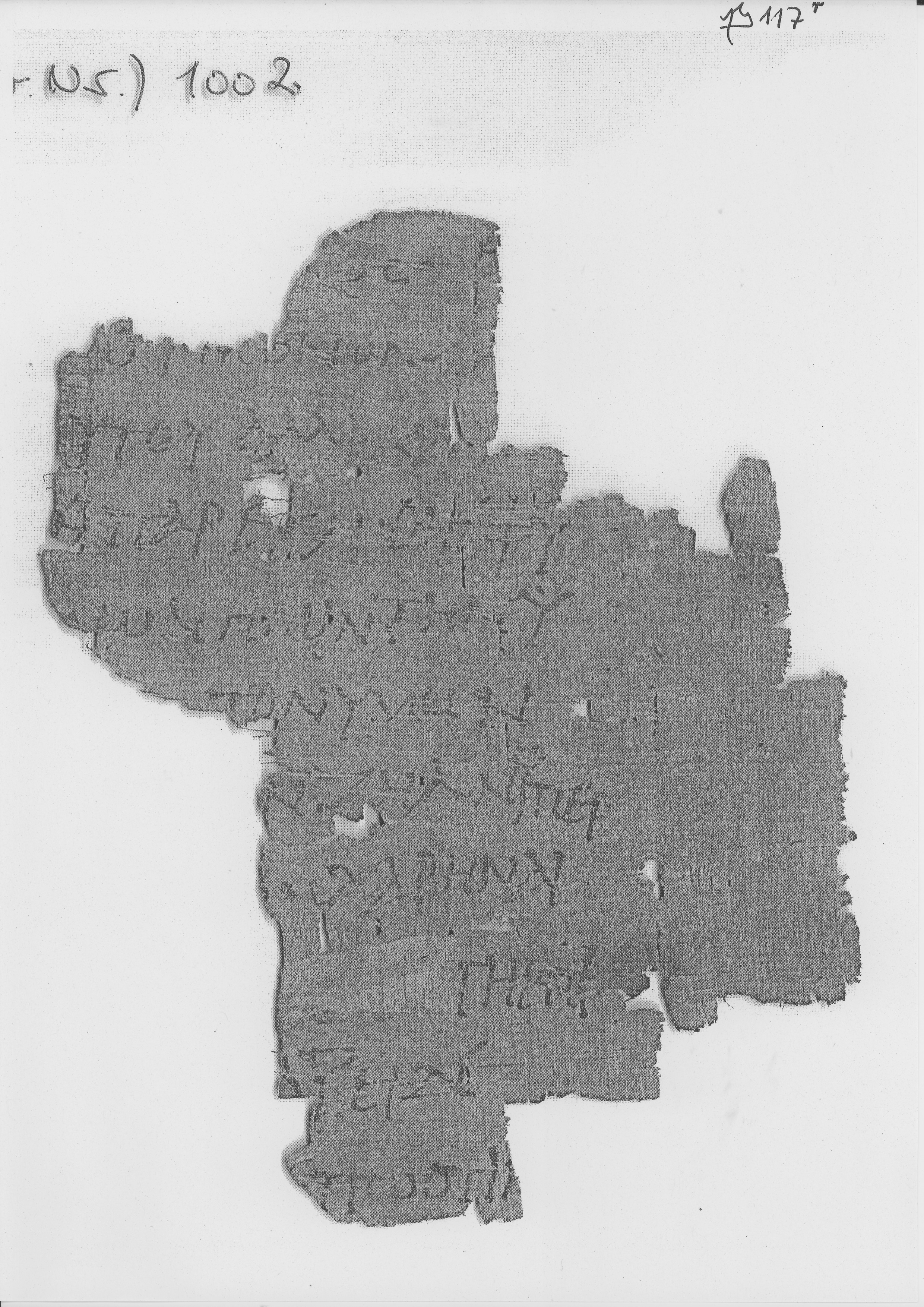 Papyrus 117 showing 2 Corinthians 7:8 from 4th / 5th Century, currently housed at University of Hamburg, Hamburg