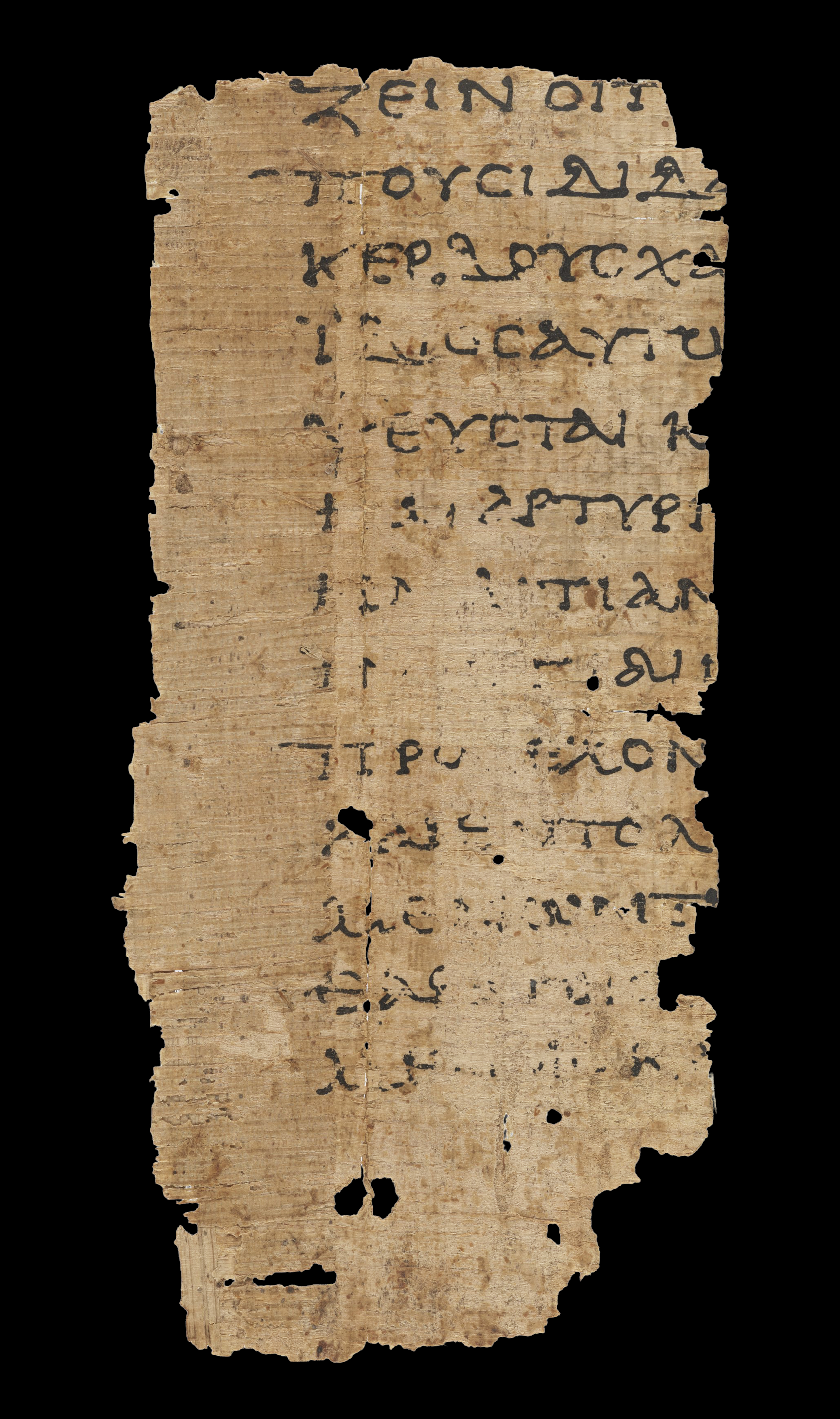 Papyrus 32 showing Titus 1:13 from Late 2nd / Early 3rd Century found in Egypt, currently housed at John Rylands University Library, Manchester, UK
