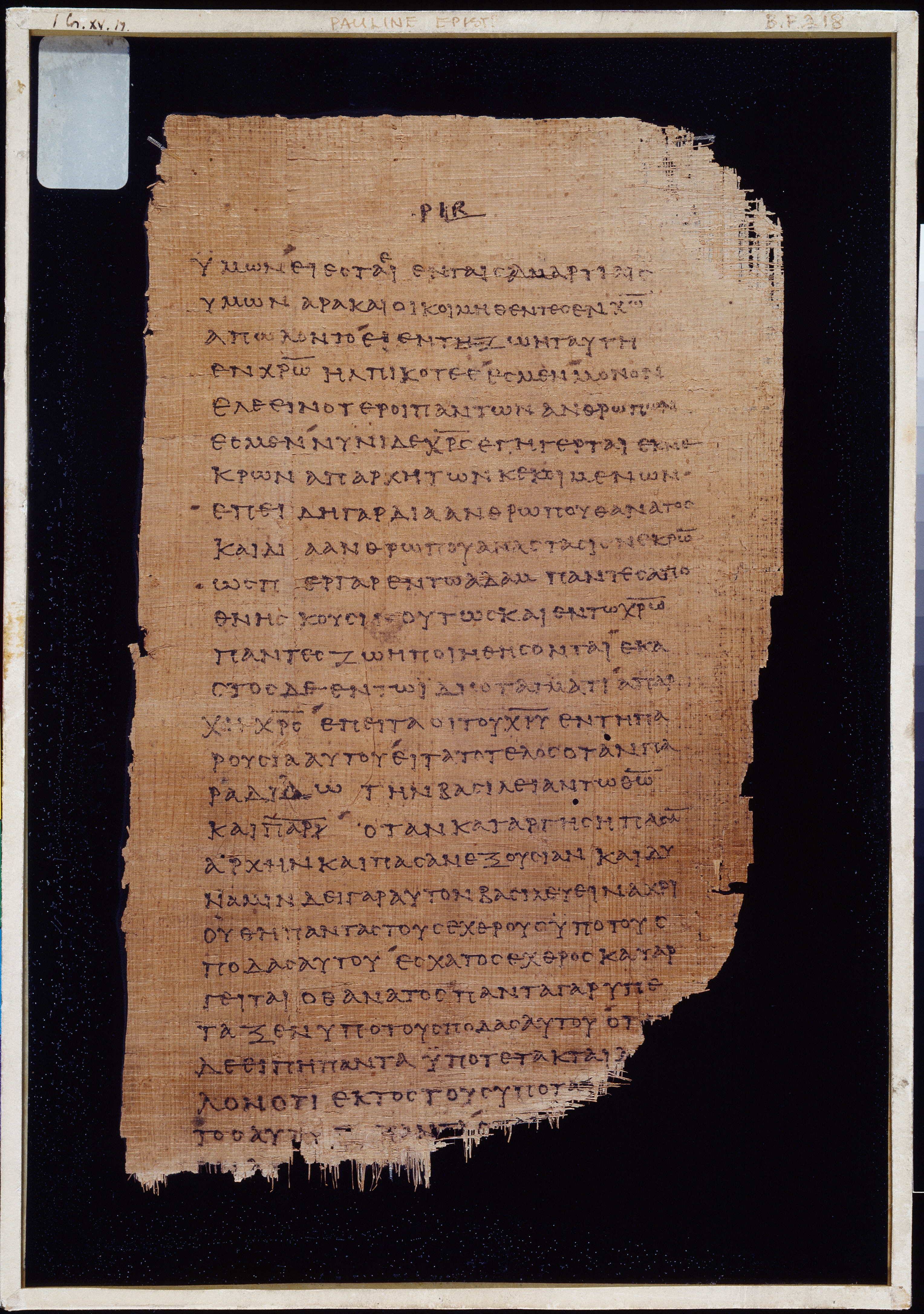 Chester Beatty Papyrus II showing 1 Corinthians 15:21 from Late 2nd to Early 3rd Century found in Fayyum, Egypt (disputed), currently housed at Chester Beatty Library, Dublin and University of Michigan, Ann Arbor