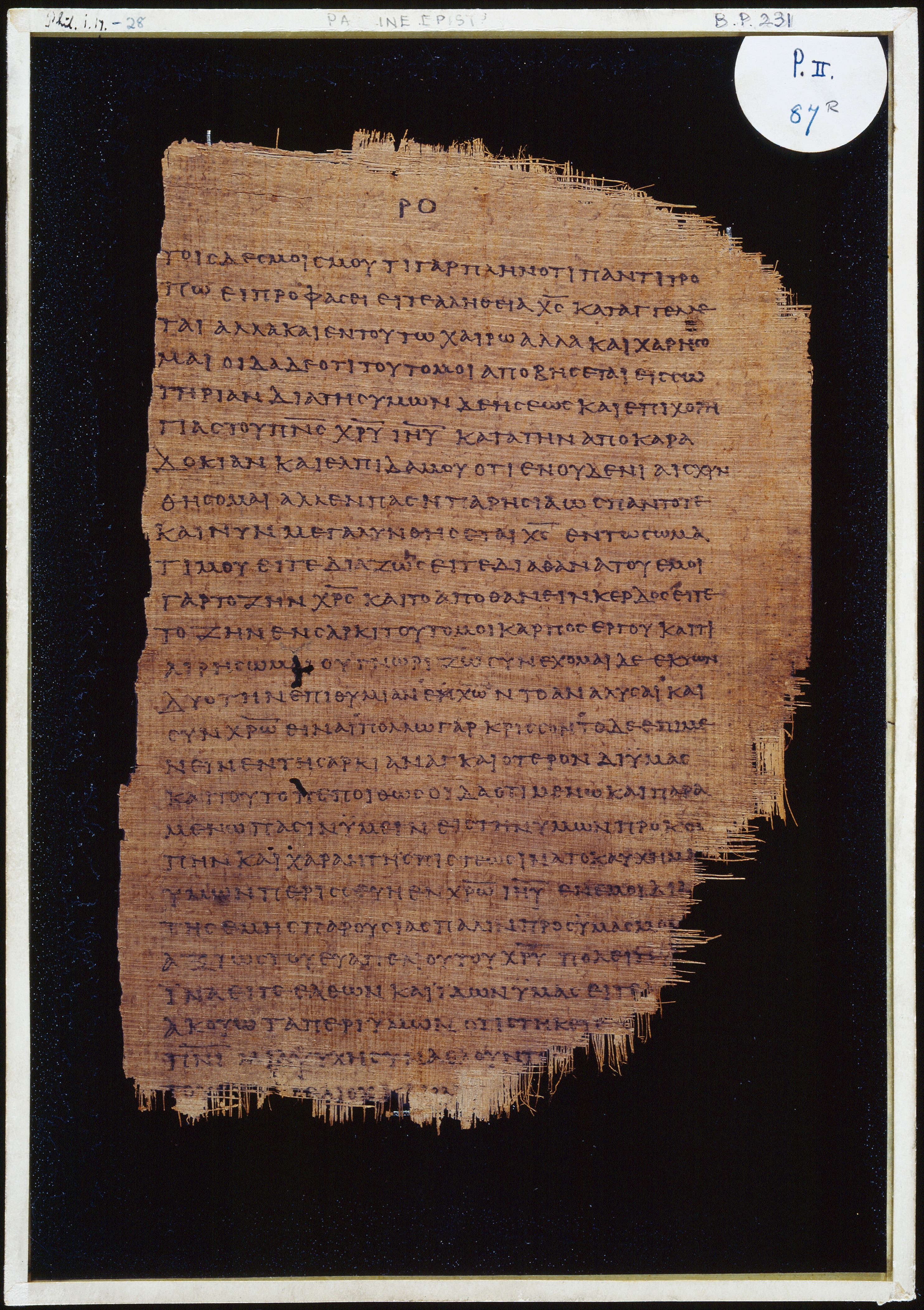 Chester Beatty Papyrus II showing Philippians 1:21 from Late 2nd to Early 3rd Century found in Fayyum, Egypt (disputed), currently housed at Chester Beatty Library, Dublin and University of Michigan, Ann Arbor