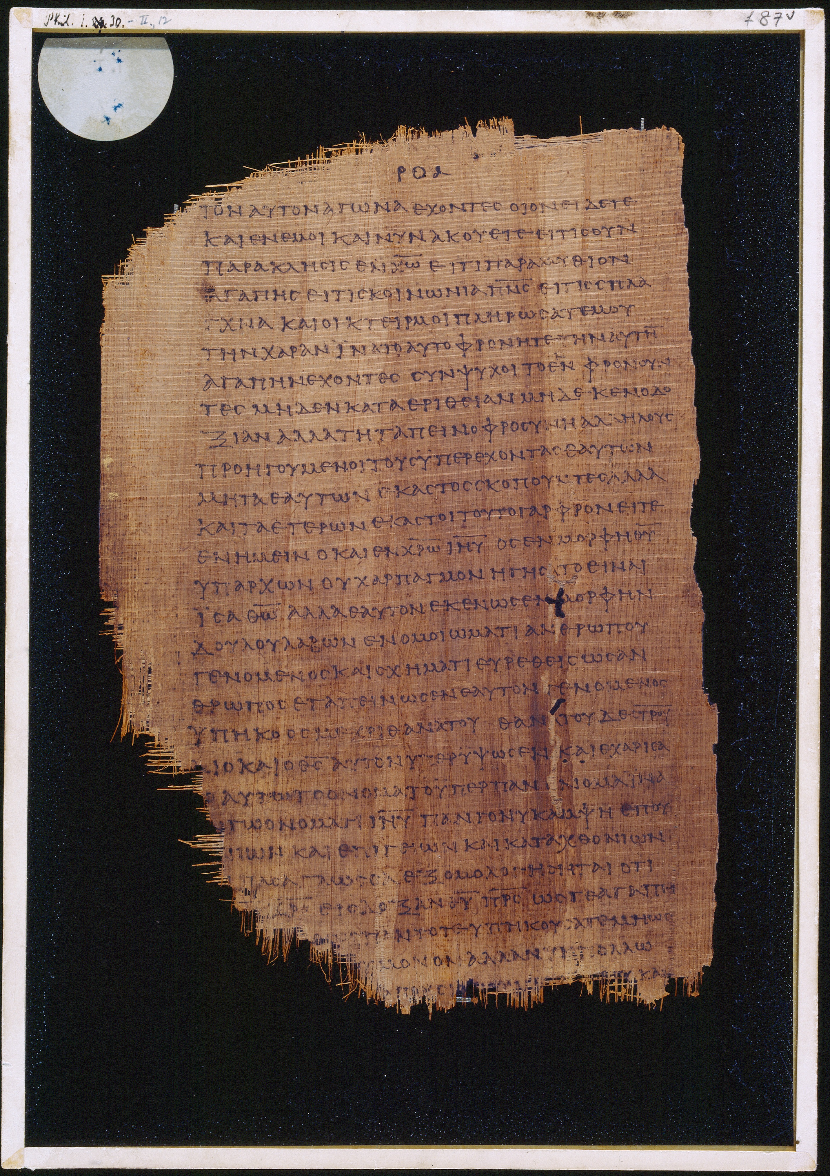 Chester Beatty Papyrus II showing Philippians 2:4 from Late 2nd to Early 3rd Century found in Fayyum, Egypt (disputed), currently housed at Chester Beatty Library, Dublin and University of Michigan, Ann Arbor