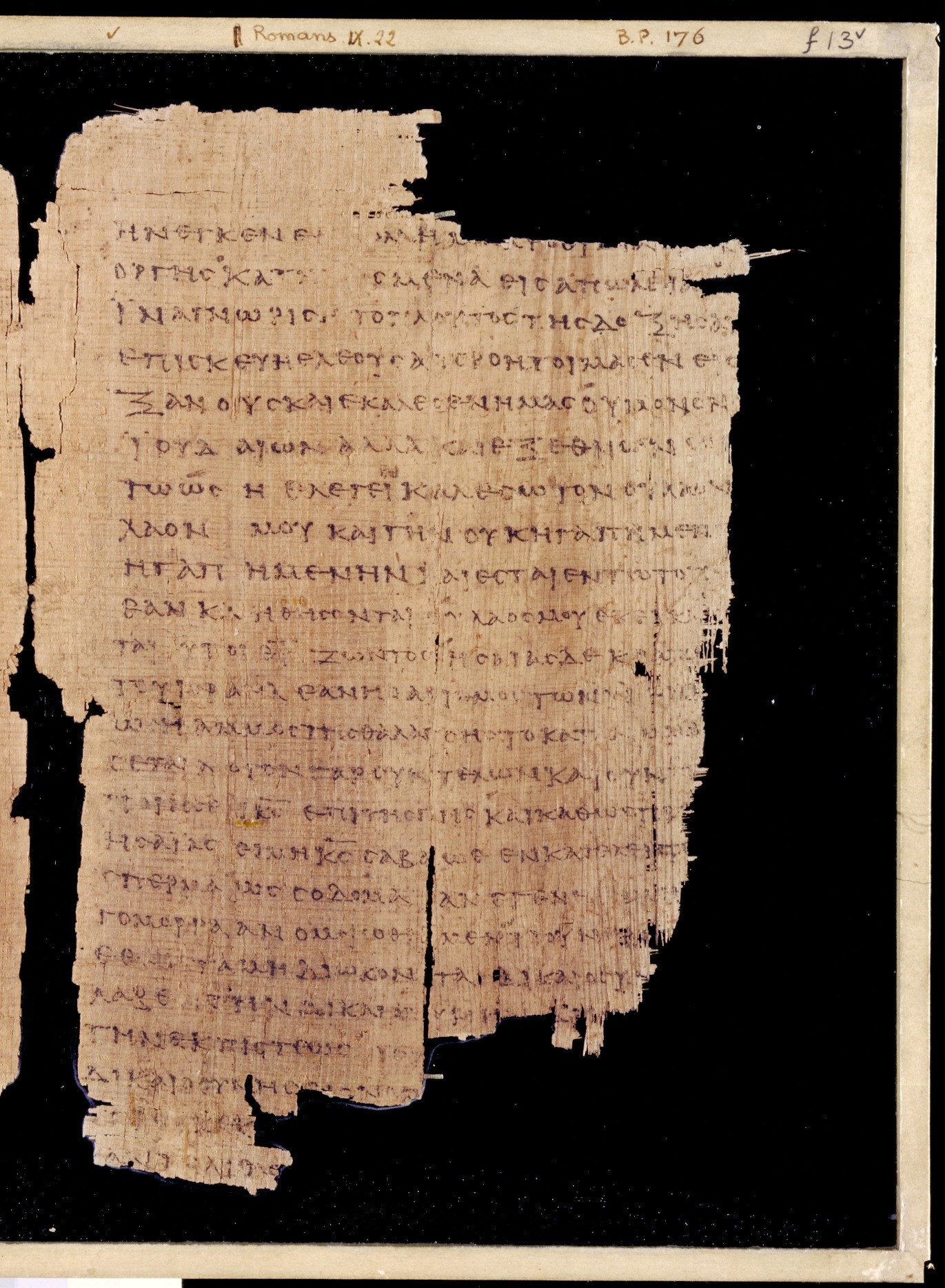 Chester Beatty Papyrus II showing Romans 9:32 from Late 2nd to Early 3rd Century found in Fayyum, Egypt (disputed), currently housed at Chester Beatty Library, Dublin and University of Michigan, Ann Arbor