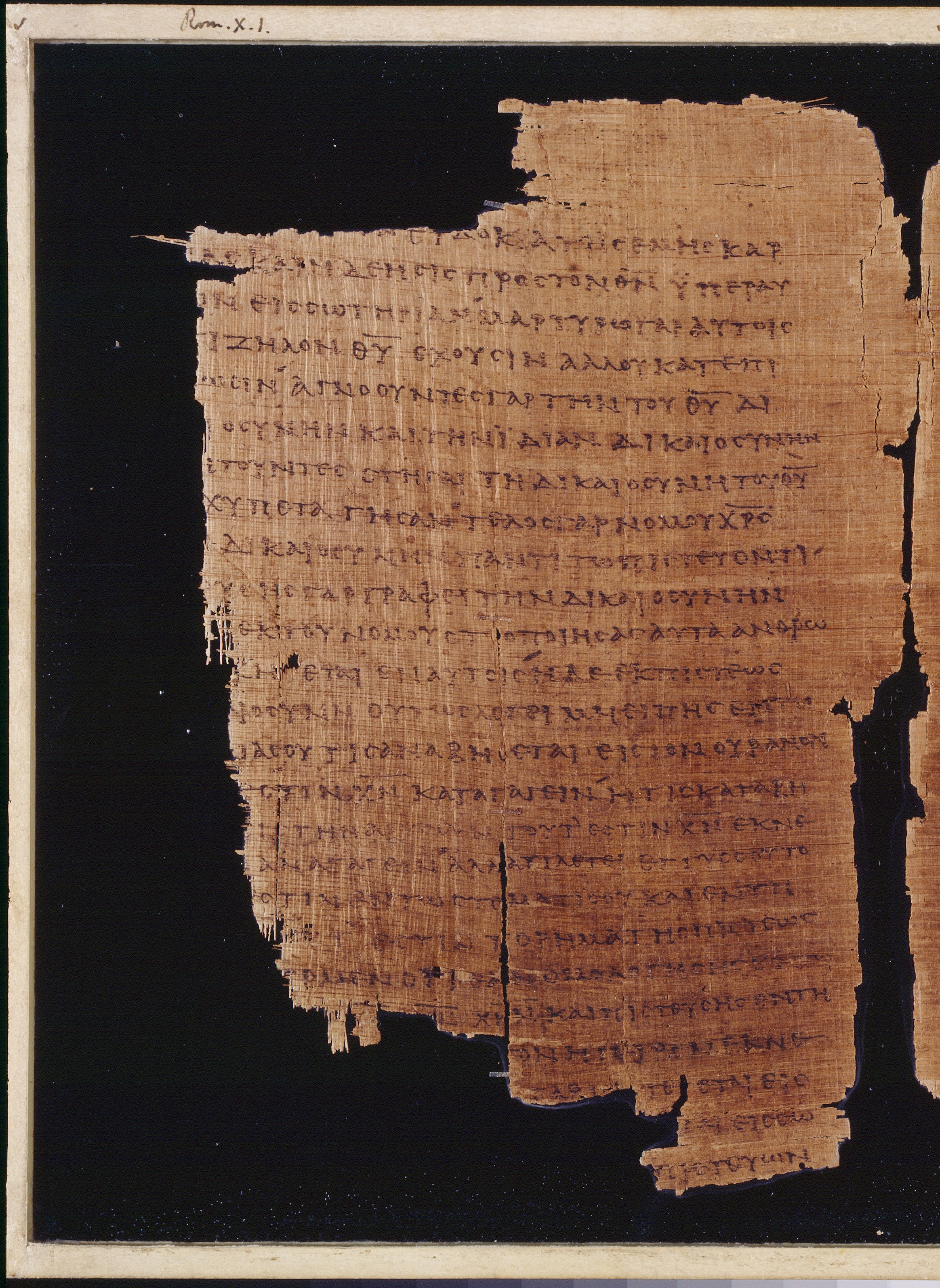 Chester Beatty Papyrus II showing Romans 10:4 from Late 2nd to Early 3rd Century found in Fayyum, Egypt (disputed), currently housed at Chester Beatty Library, Dublin and University of Michigan, Ann Arbor