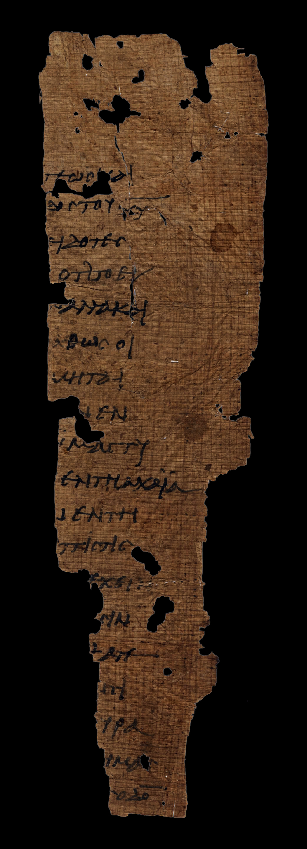Papyrus 65 showing 1 Thessalonians 2:1 from 3rd Century found in Oxyrhynchus, Egypt, currently housed at Papyrological Institute, National Archaeological Museum, Florence