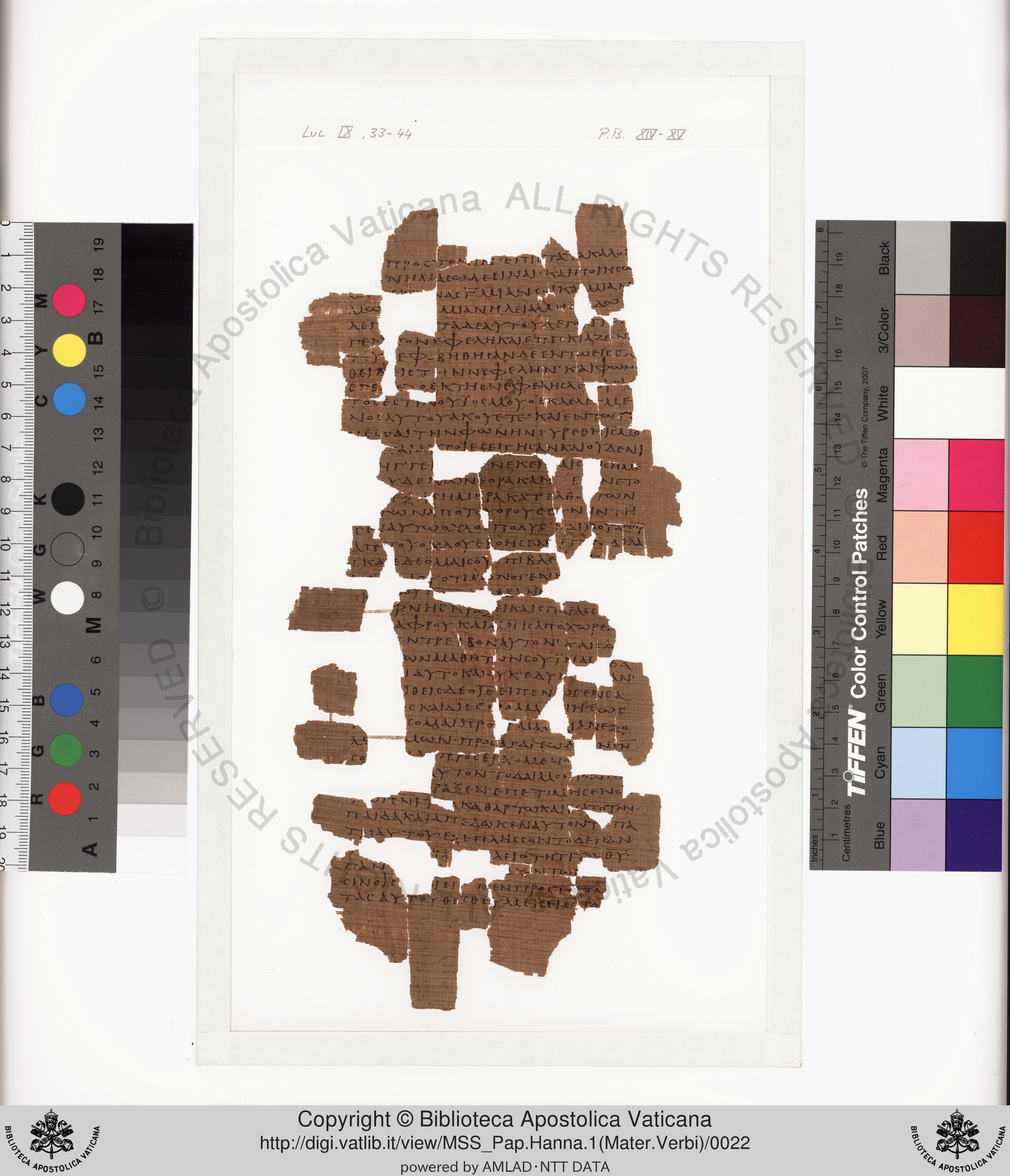 Papyrus 75 showing Luke 5:2 from Late 2nd / Early 3rd Century found in Pabau, Egypt, currently housed at Vatican Library, Rome