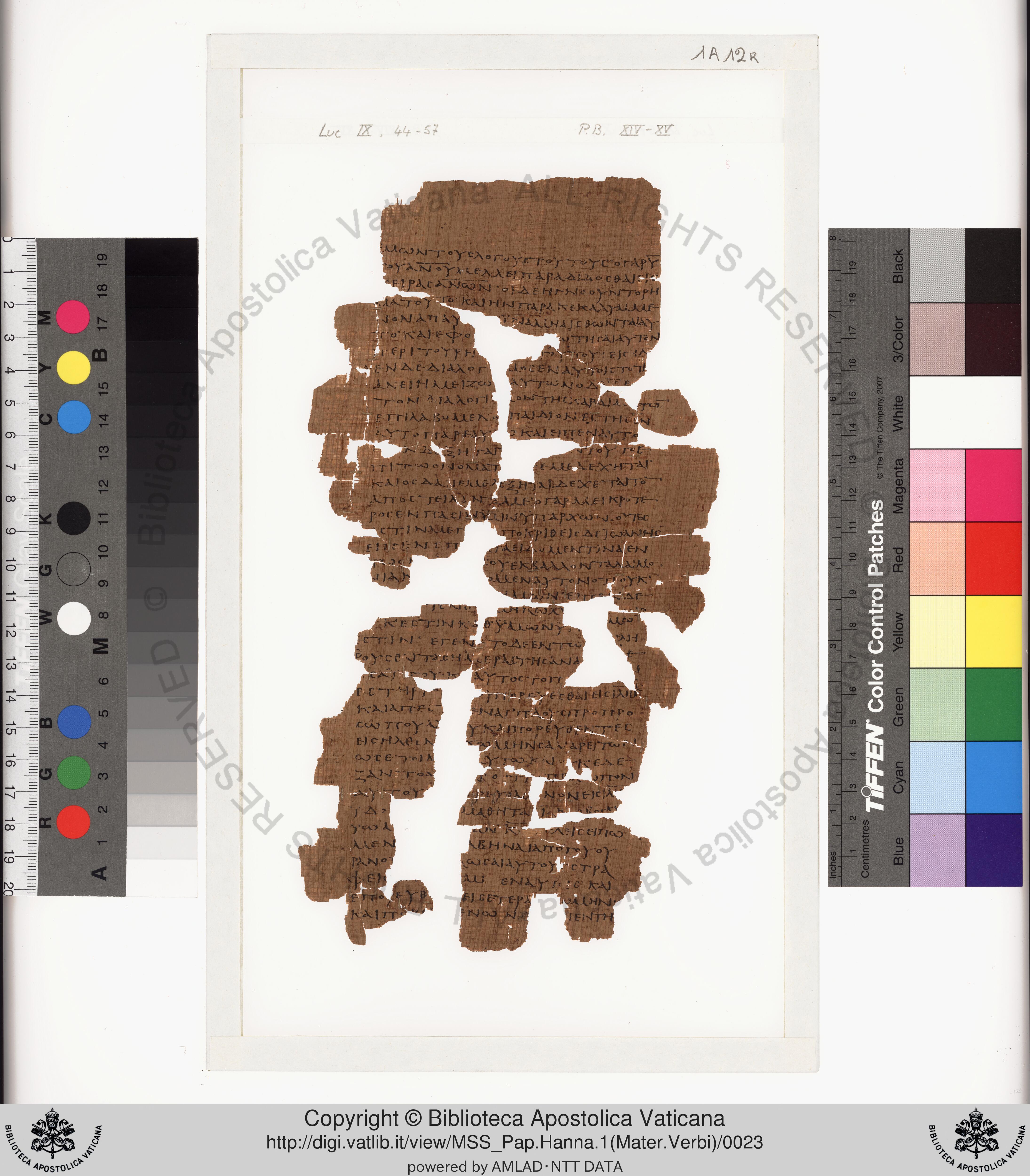 Papyrus 75 showing Luke 6:2 from Late 2nd / Early 3rd Century found in Pabau, Egypt, currently housed at Vatican Library, Rome