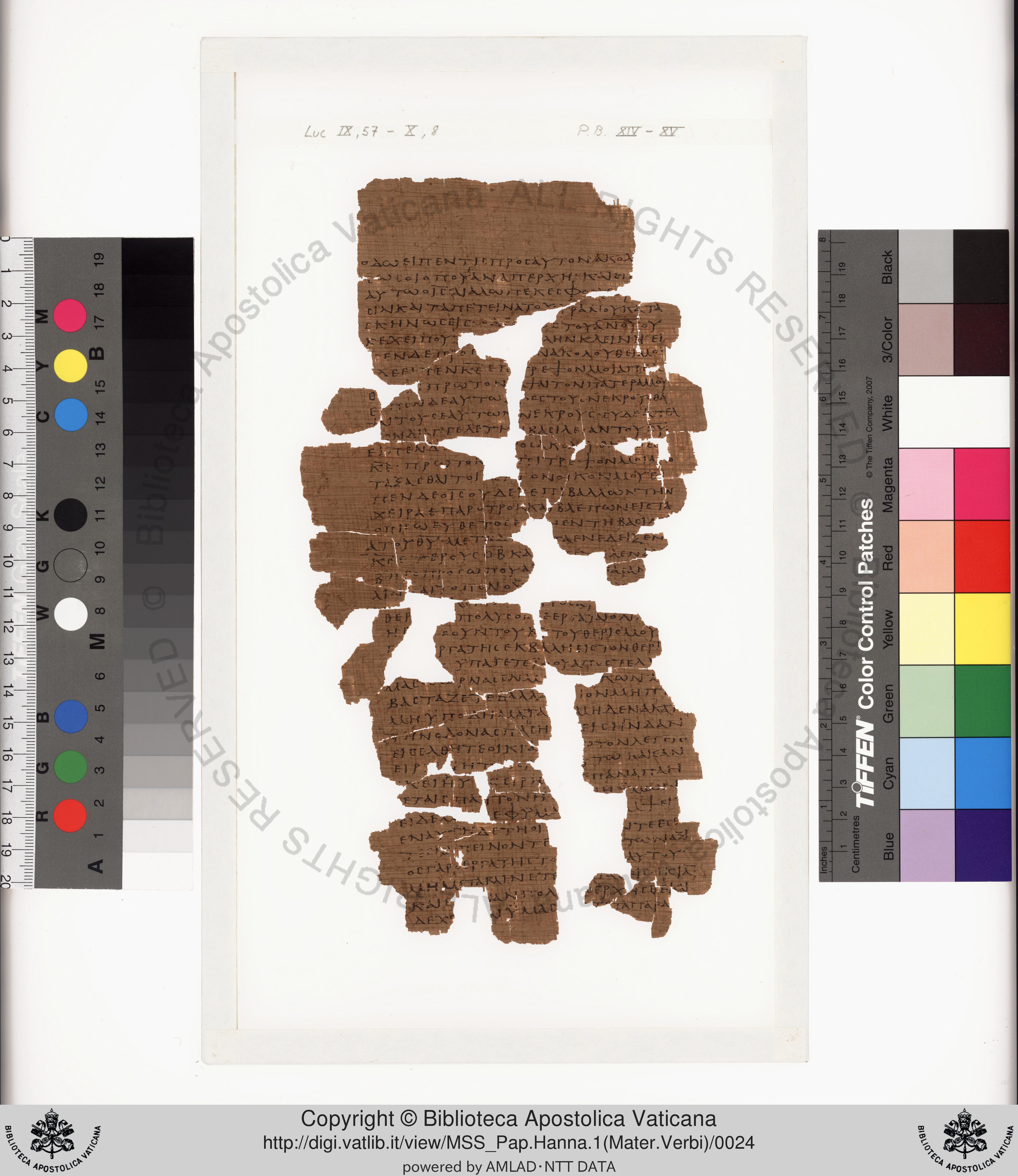 Papyrus 75 showing Luke 6:13 from Late 2nd / Early 3rd Century found in Pabau, Egypt, currently housed at Vatican Library, Rome
