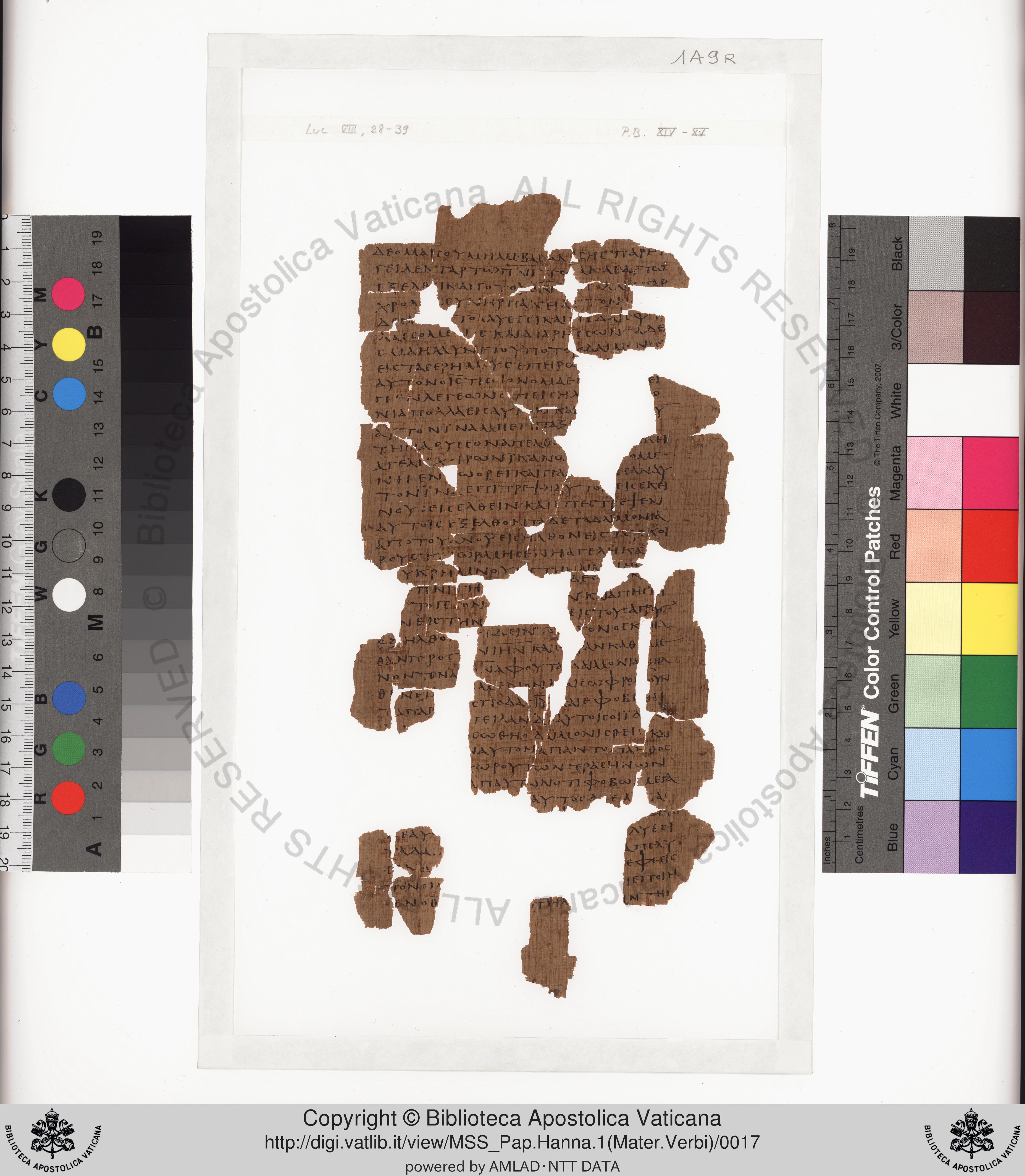 Papyrus 75 showing Luke 9:49 from Late 2nd / Early 3rd Century found in Pabau, Egypt, currently housed at Vatican Library, Rome