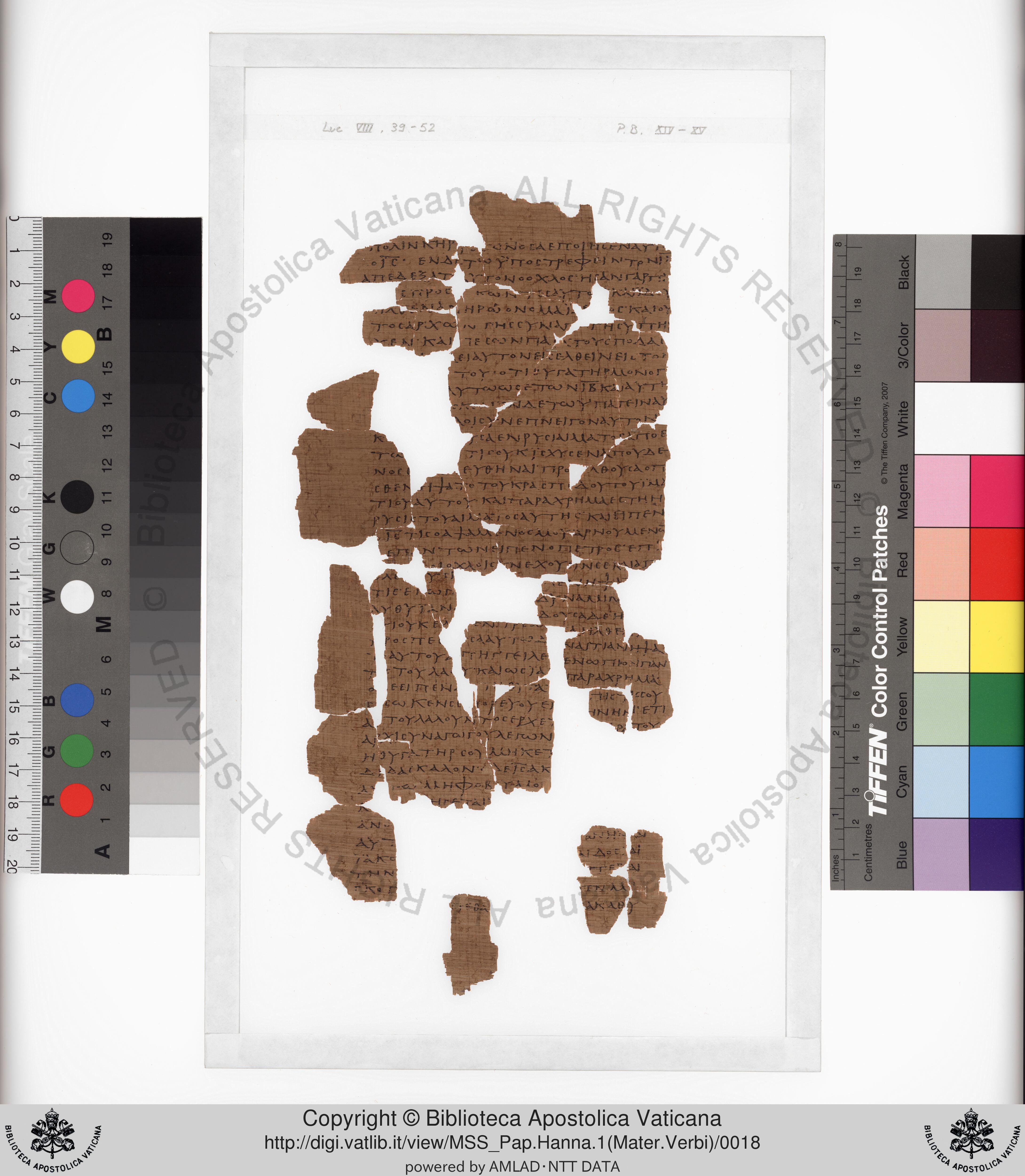 Papyrus 75 showing Luke 10:2 from Late 2nd / Early 3rd Century found in Pabau, Egypt, currently housed at Vatican Library, Rome