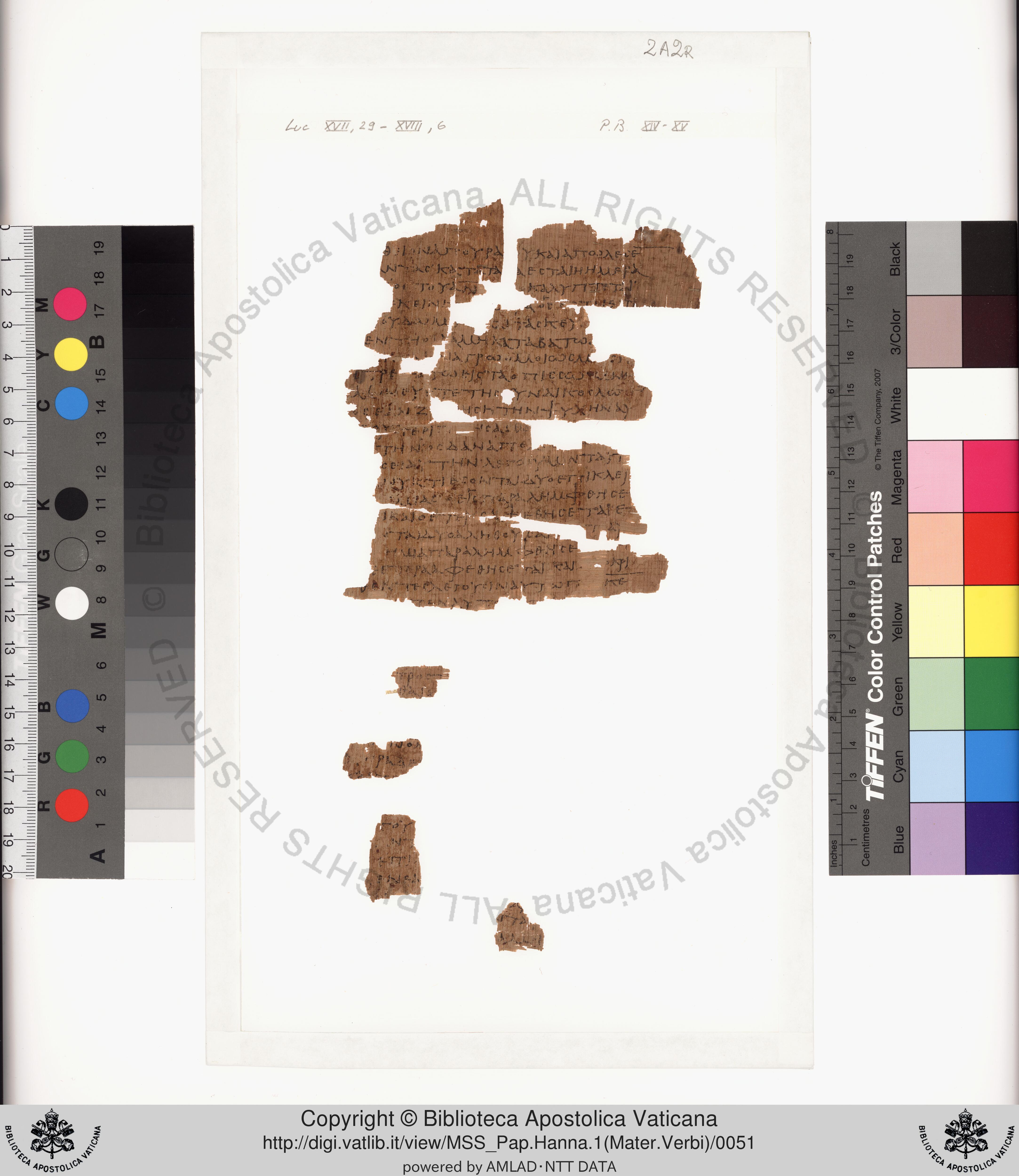 Papyrus 75 showing Luke 23:13 from Late 2nd / Early 3rd Century found in Pabau, Egypt, currently housed at Vatican Library, Rome