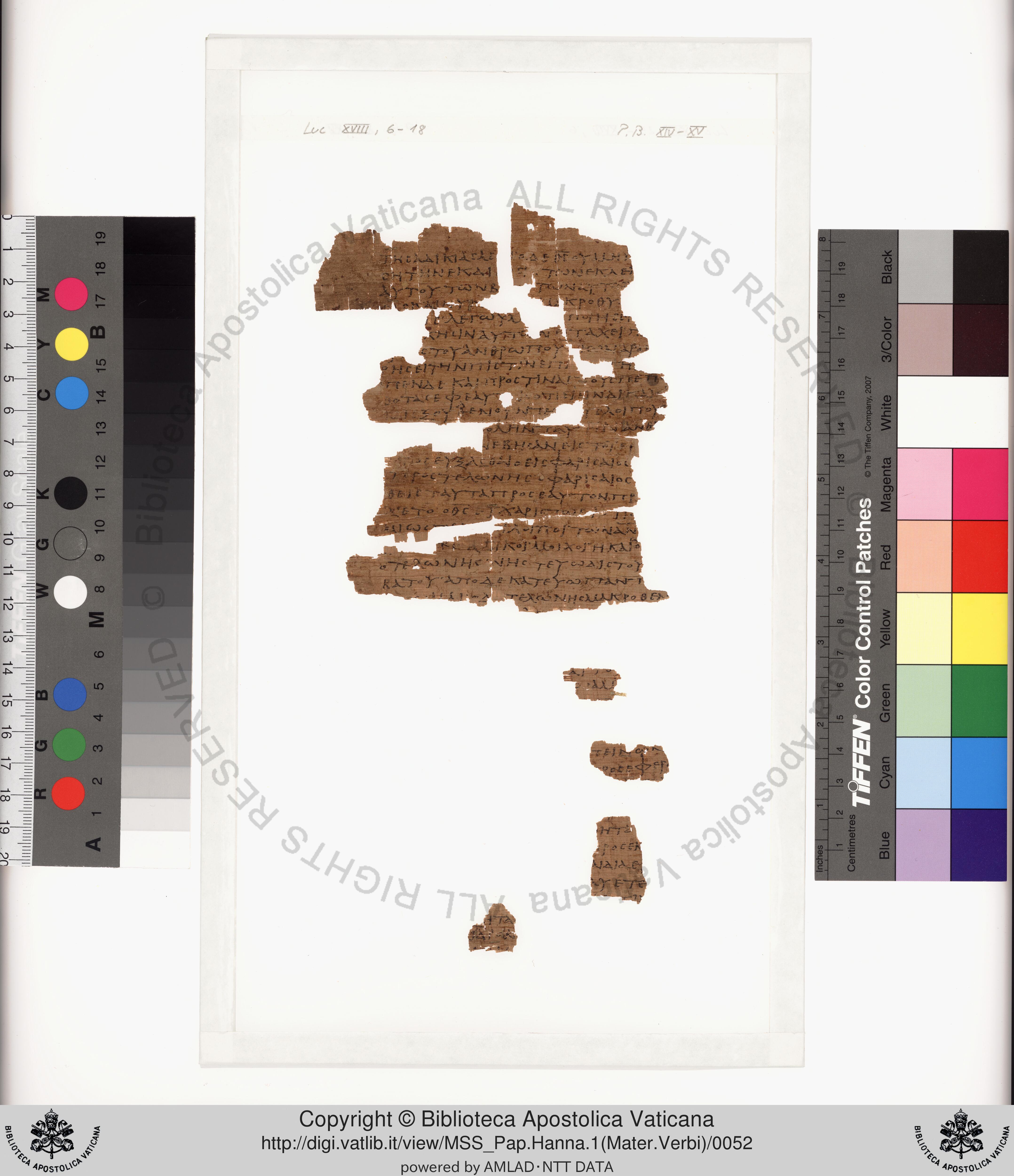 Papyrus 75 showing Luke 23:21 from Late 2nd / Early 3rd Century found in Pabau, Egypt, currently housed at Vatican Library, Rome