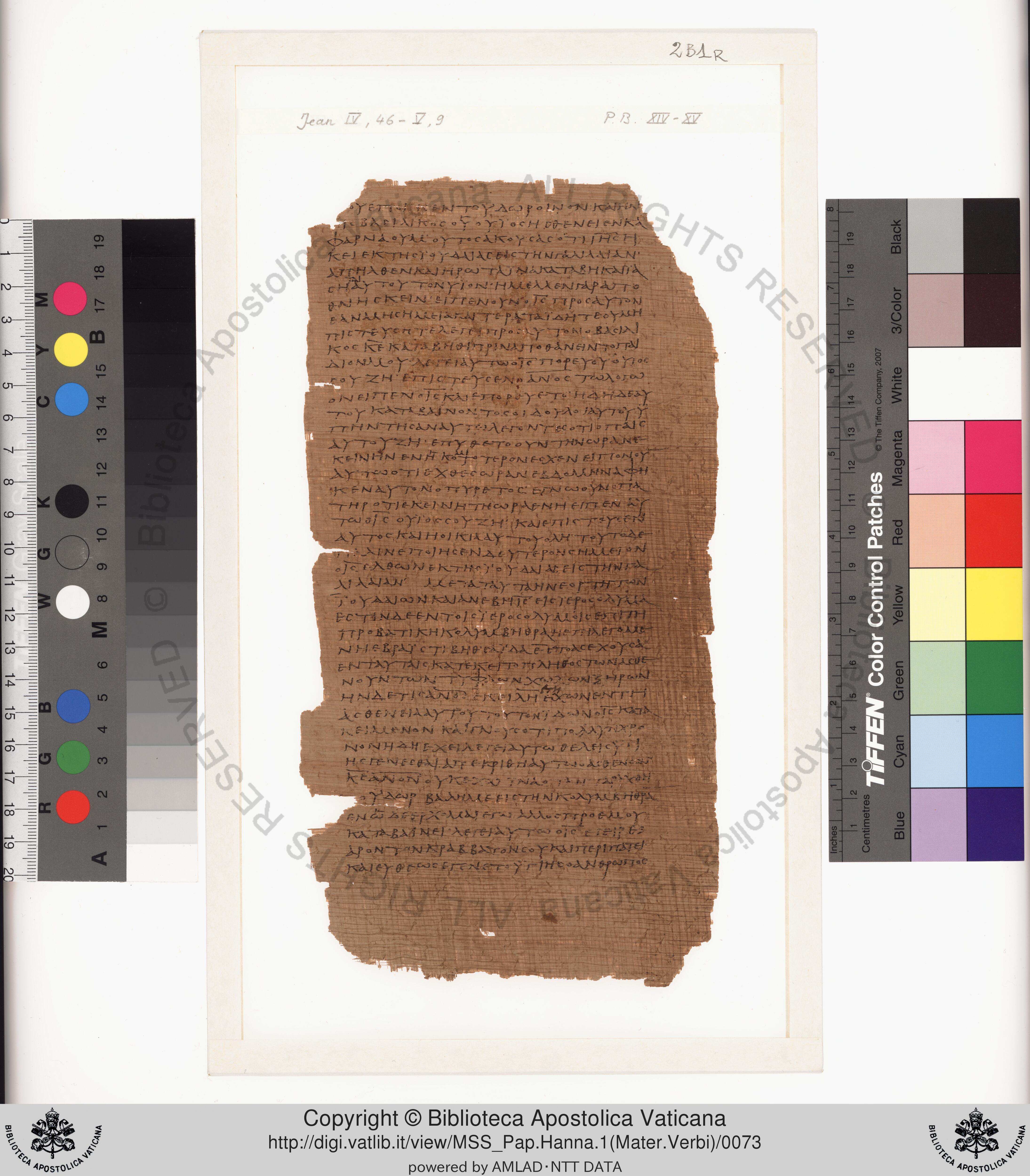 Papyrus 75 showing John 6:49 from Late 2nd / Early 3rd Century found in Pabau, Egypt, currently housed at Vatican Library, Rome