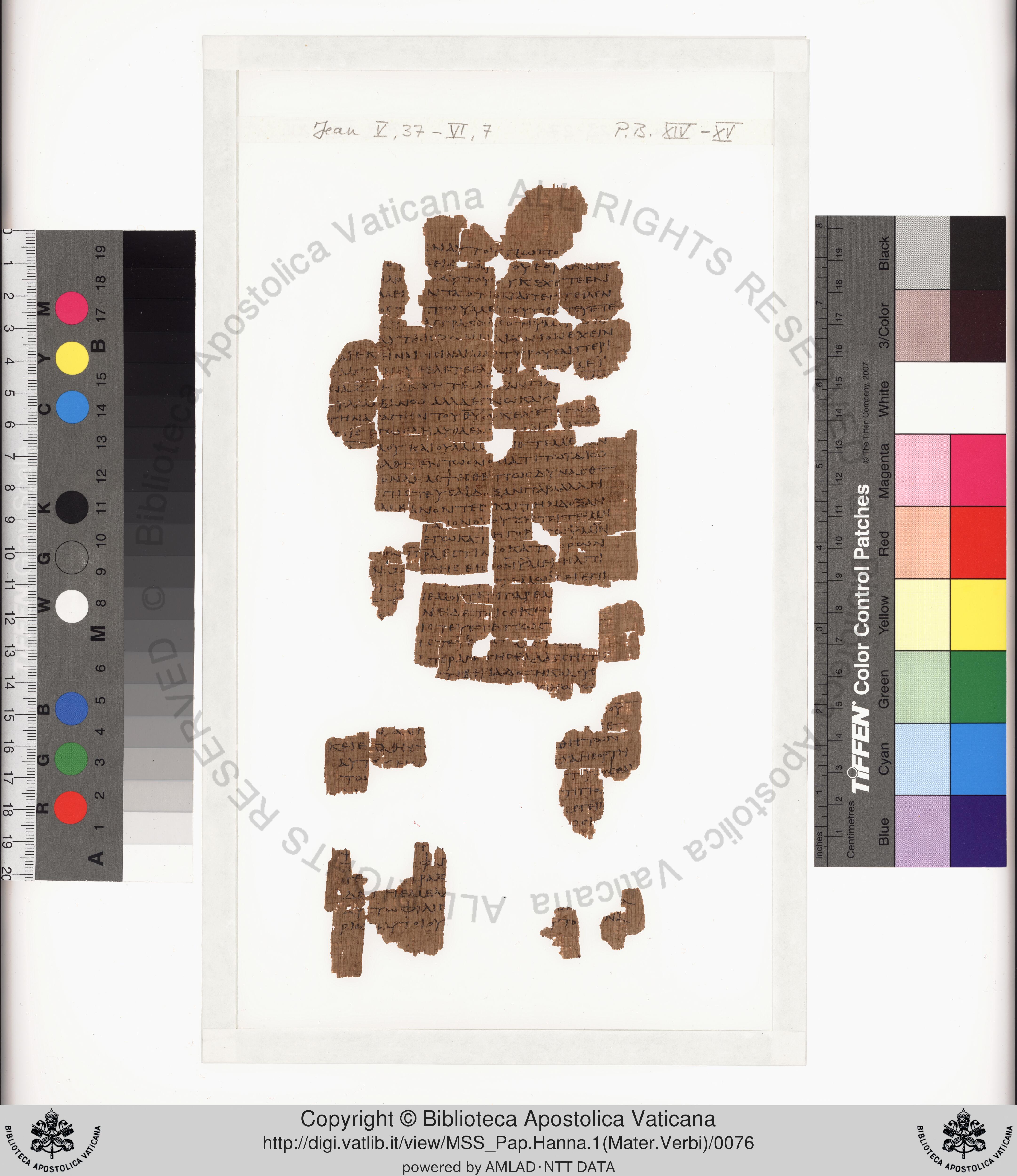 Papyrus 75 showing John 7:21 from Late 2nd / Early 3rd Century found in Pabau, Egypt, currently housed at Vatican Library, Rome