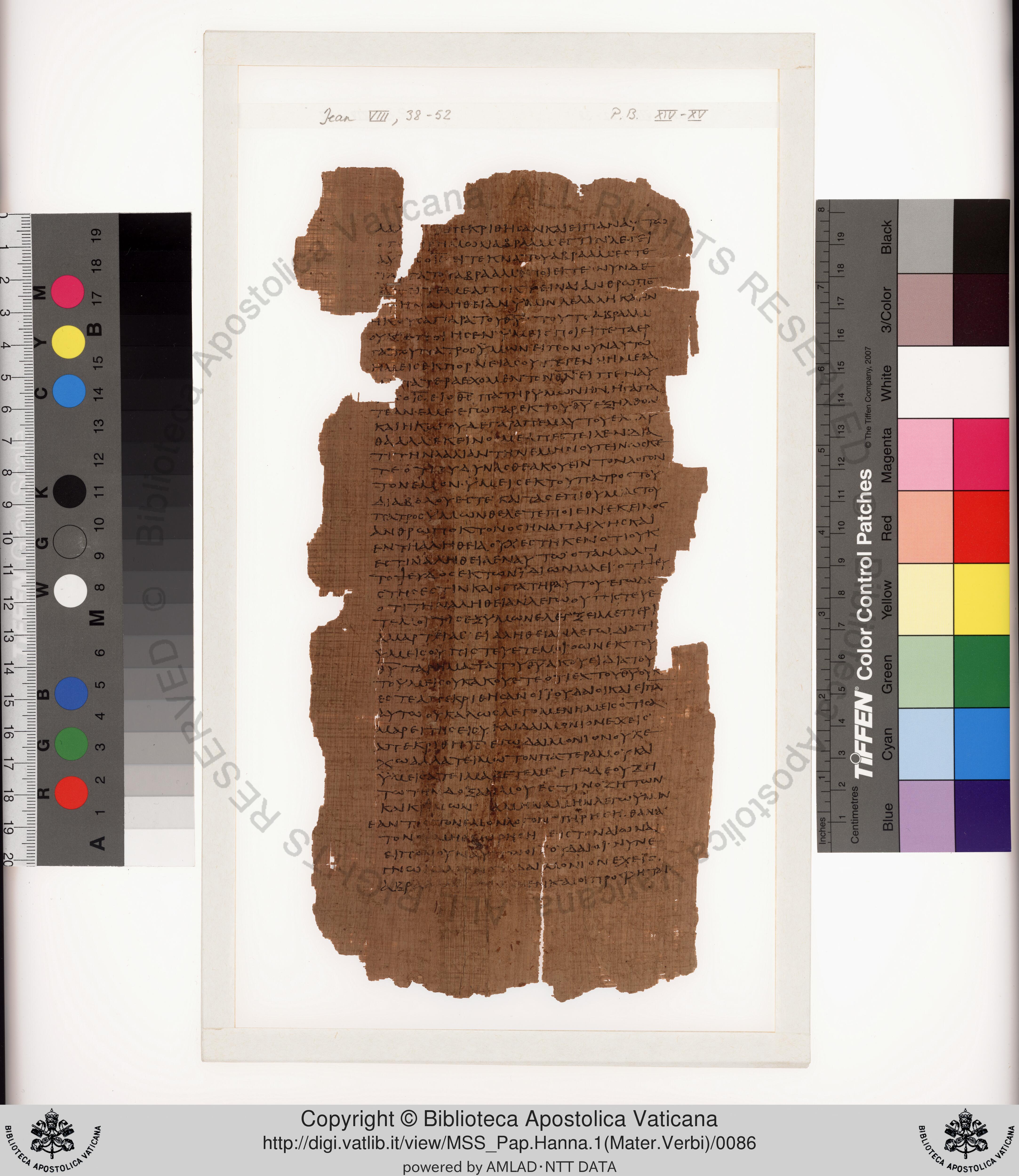 Papyrus 75 showing John 10:32 from Late 2nd / Early 3rd Century found in Pabau, Egypt, currently housed at Vatican Library, Rome