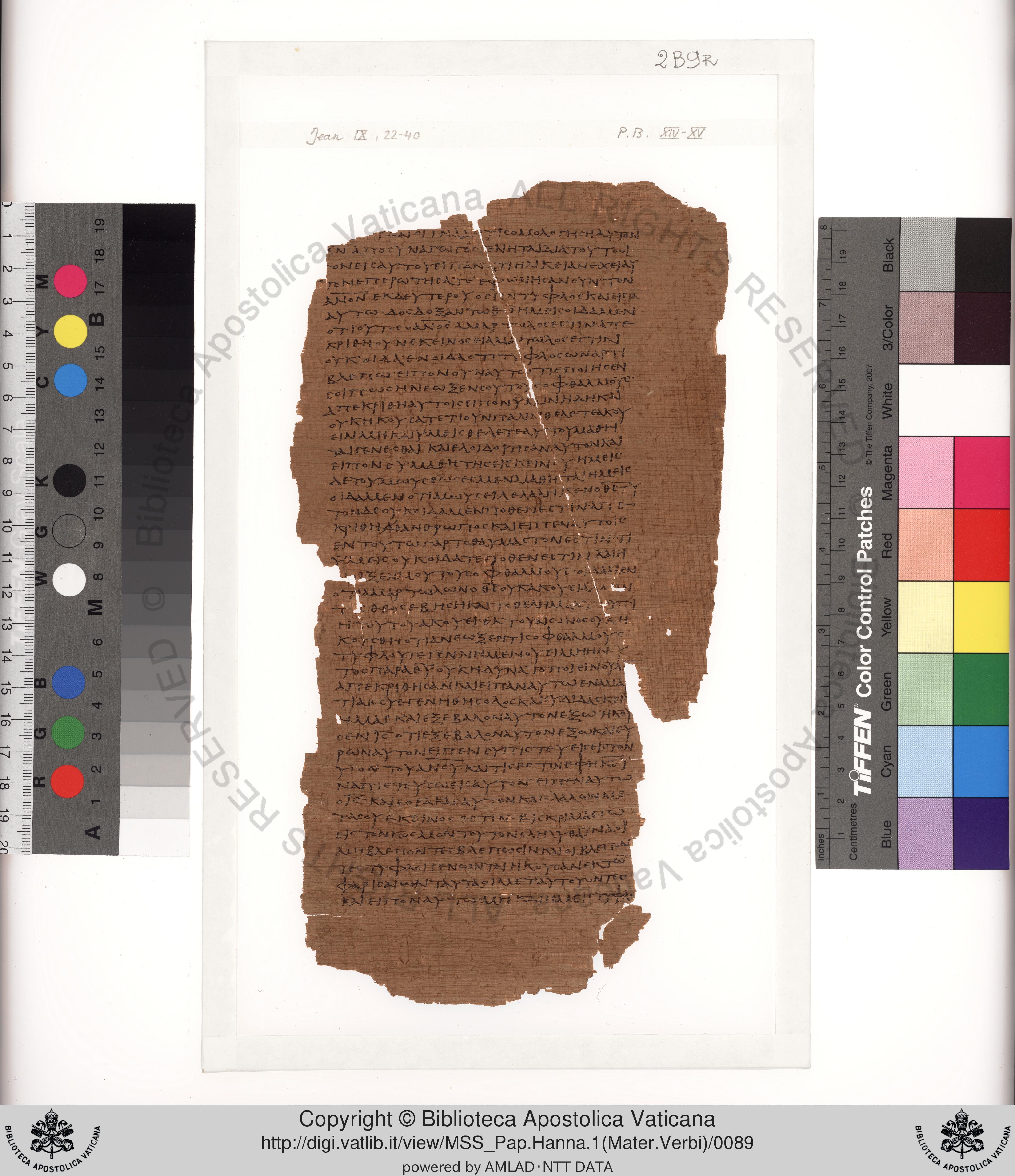 Papyrus 75 (Scan 2) showing John 11:33 from Late 2nd / Early 3rd Century found in Pabau, Egypt, currently housed at Vatican Library, Rome