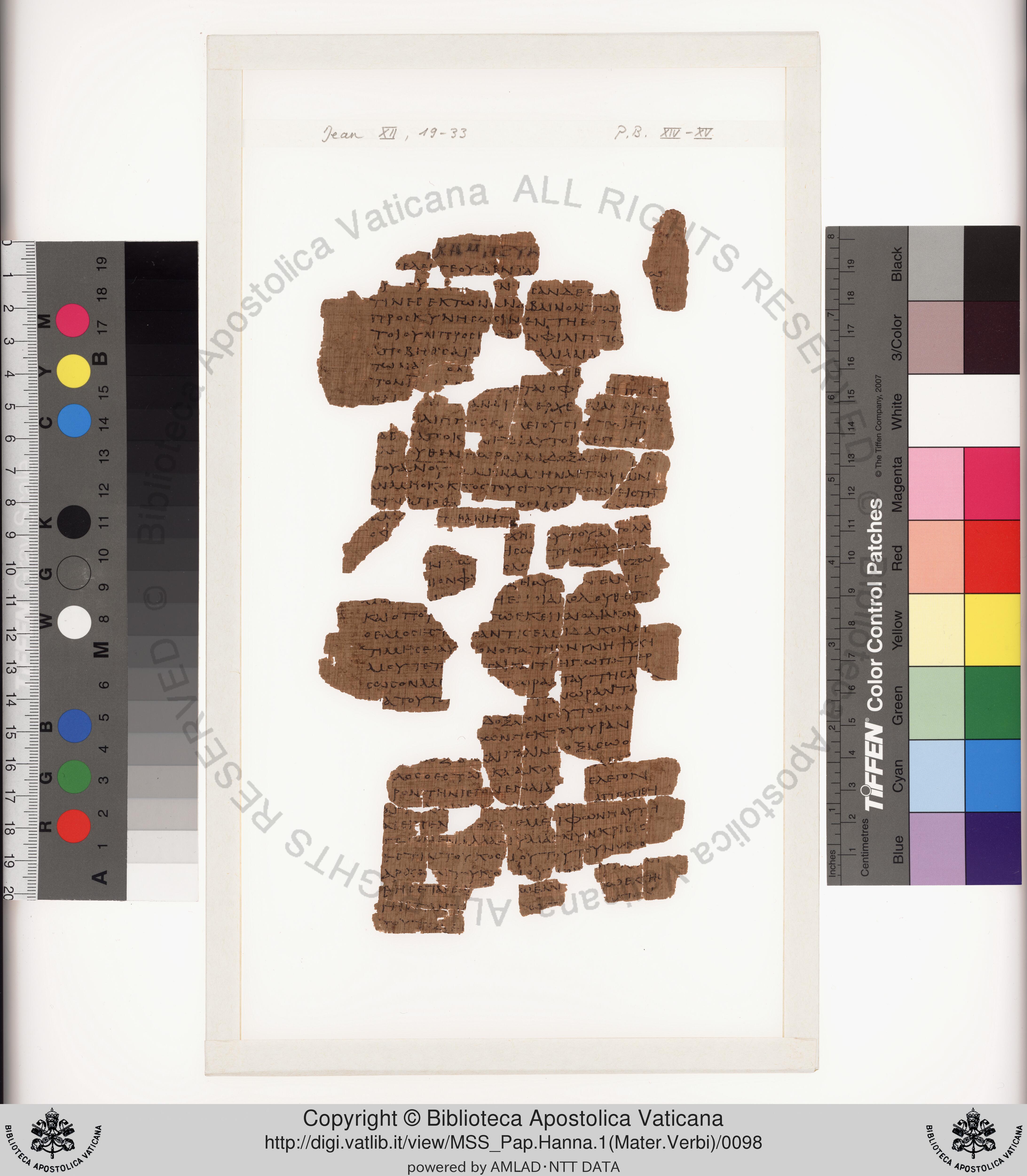 Papyrus 75 showing John 12:21 from Late 2nd / Early 3rd Century found in Pabau, Egypt, currently housed at Vatican Library, Rome