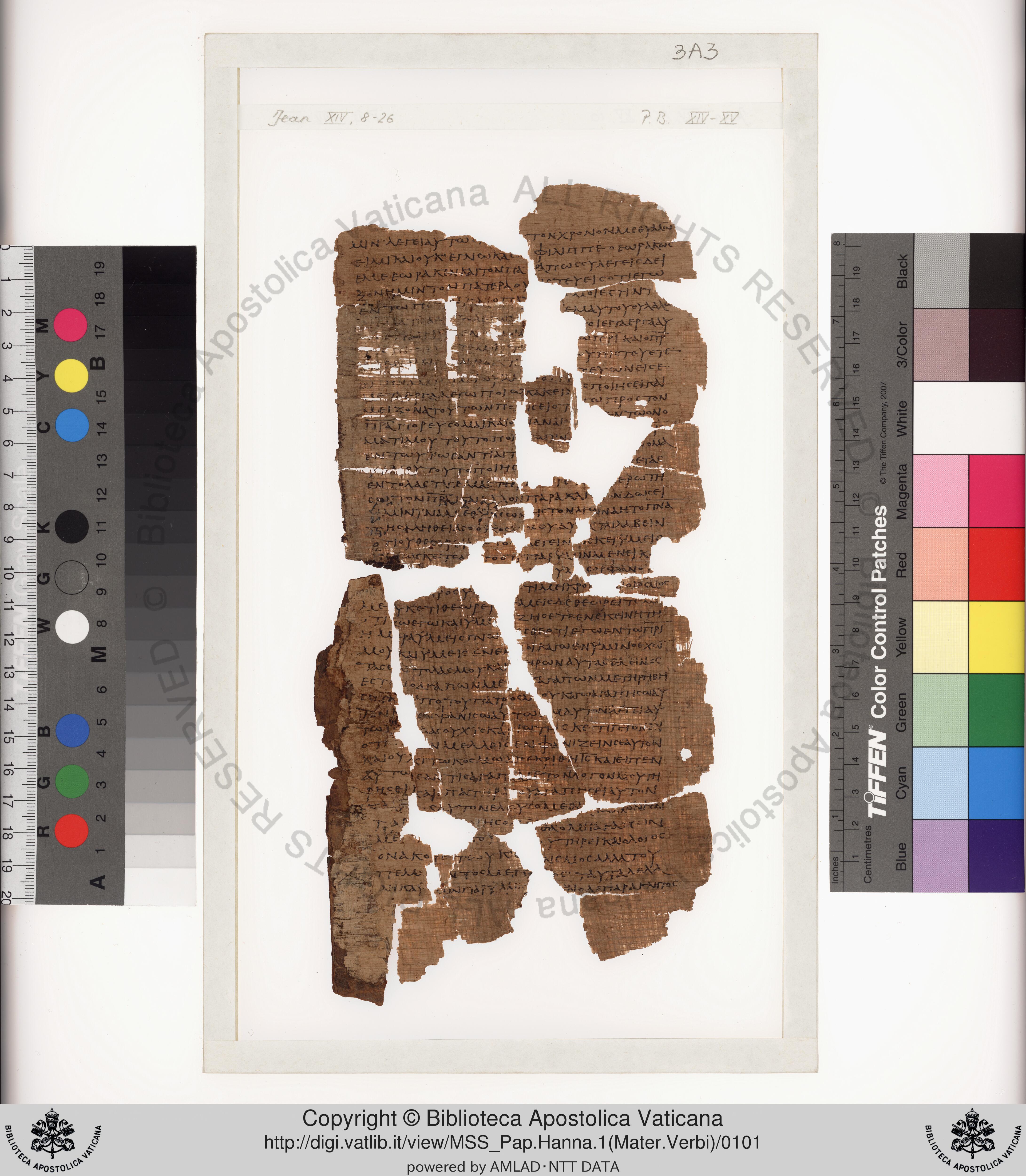 Papyrus 75 showing John 14:8 from Late 2nd / Early 3rd Century found in Pabau, Egypt, currently housed at Vatican Library, Rome