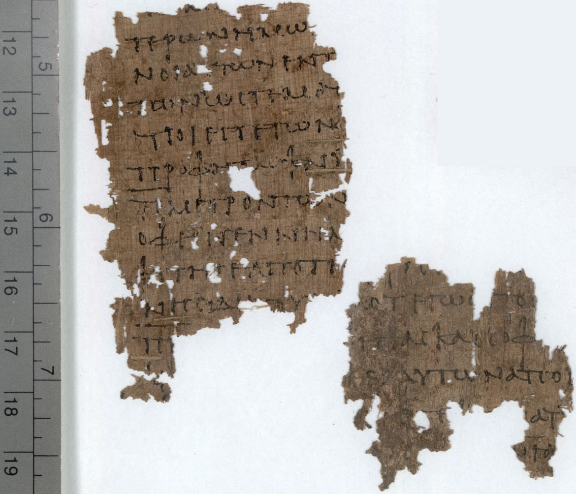 Papyrus 77 showing Matthew 23:32 from Middle 2nd to Early 3rd Century found in Oxyrhynchus, Egypt, currently housed at Bodleian Art, Archaeology and Ancient World Library, Oxford