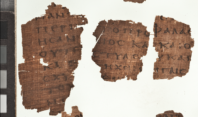 Papyrus 85 showing Revelation 9:19 from 4th / 5th Century found in Egypt, currently housed at Bibliothèque nationale et universitaire, Strasbourg