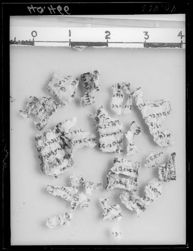 1QPhyl (1Q Phylactery) (Scan 3) showing Deuteronomy 5:24 from Late 2nd Century BC found in Qumran, Cave 1, currently housed at Jordan Archaeological Museum, Amman
