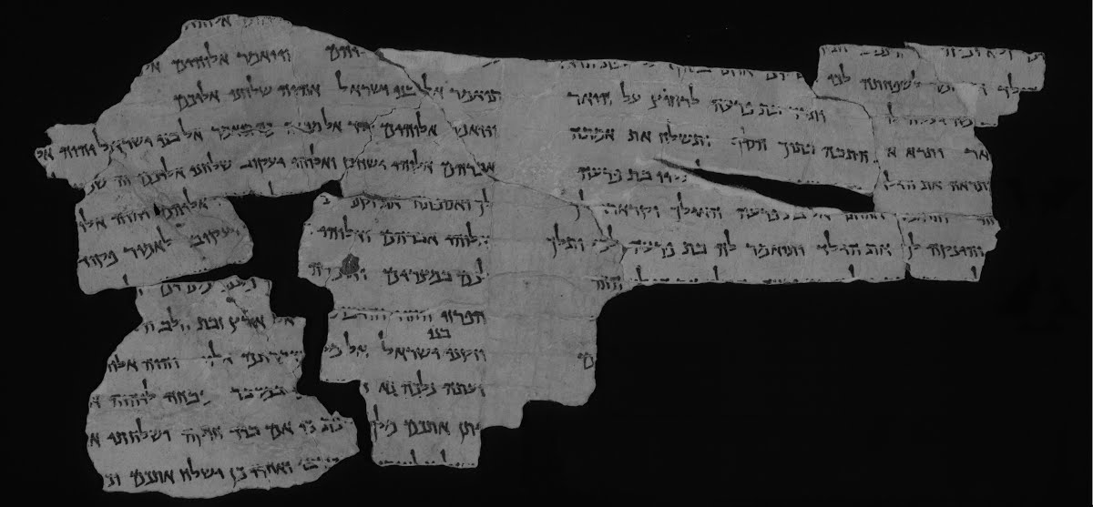 4QExodus b (Scan 3) showing Exodus 1:2 from Late 1st Century BC – Mid-1st Century AD found in Qumran, Cave 4, currently housed at Rockefeller Museum, Jerusalem