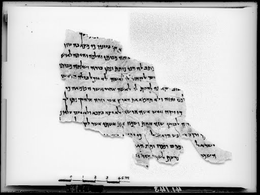 4QDeuteronomy a (4QDeutᵃ) (Scan 3) showing Deuteronomy 24:2 from Early to Mid-2nd Century BC found in Qumran, Cave 4, currently housed at Rockefeller Museum, Jerusalem