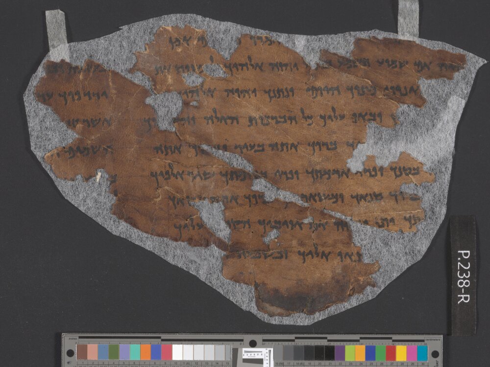 4QDeuteronomy c (4QDeutᶜ) showing Deuteronomy 28:22 from Mid- to Late 2nd Century BC found in Qumran, Cave 4, currently housed at Rockefeller Museum, Jerusalem