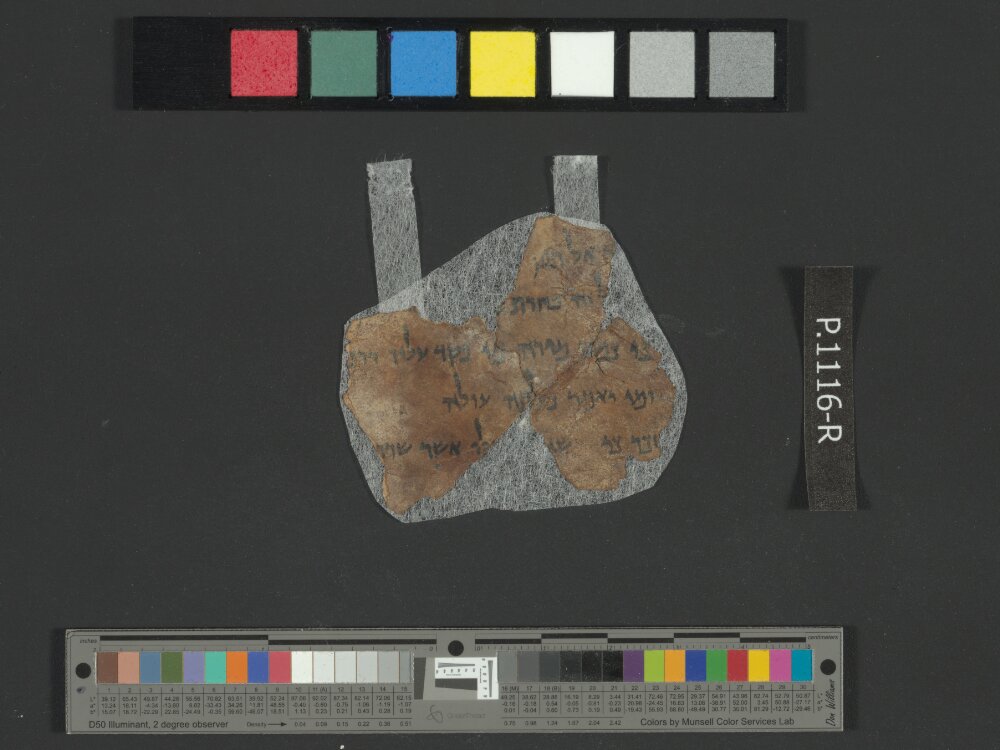 4QJobᵃ (Scan 2) showing Job 36:22 from c. 175–60 BC found in Qumran, Cave 4, currently housed at Rockefeller Museum, Jerusalem