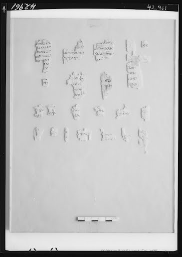 7Q papLXXExodus (Scan 3) showing Exodus 28:5 from Late 2nd Century BC - Early 1st Century BC found in Qumran, Cave 7, currently housed at Israel Museum, Jerusalem