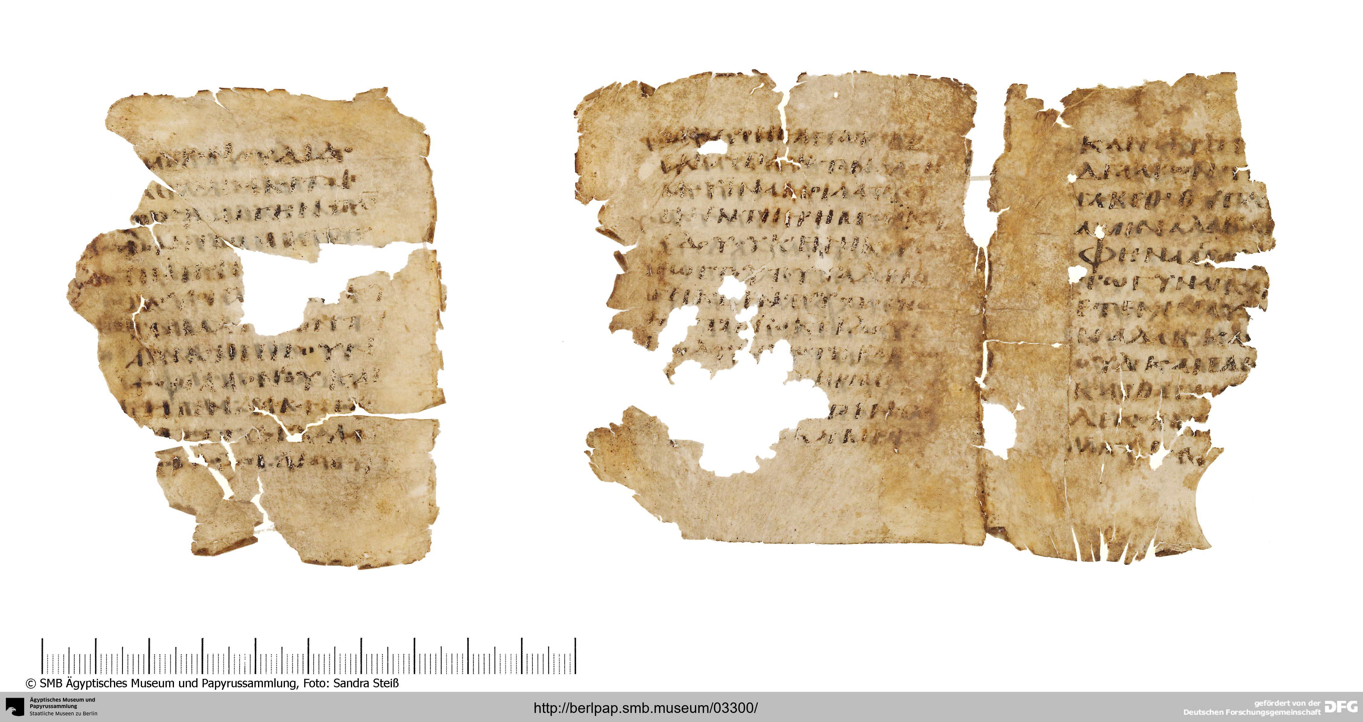 P.Berol. 11766 + 14046 (Scan 2) showing Exodus 7:16 from 4th Century AD, currently housed at Ägyptisches Museum und Papyrussammlung, Berlin